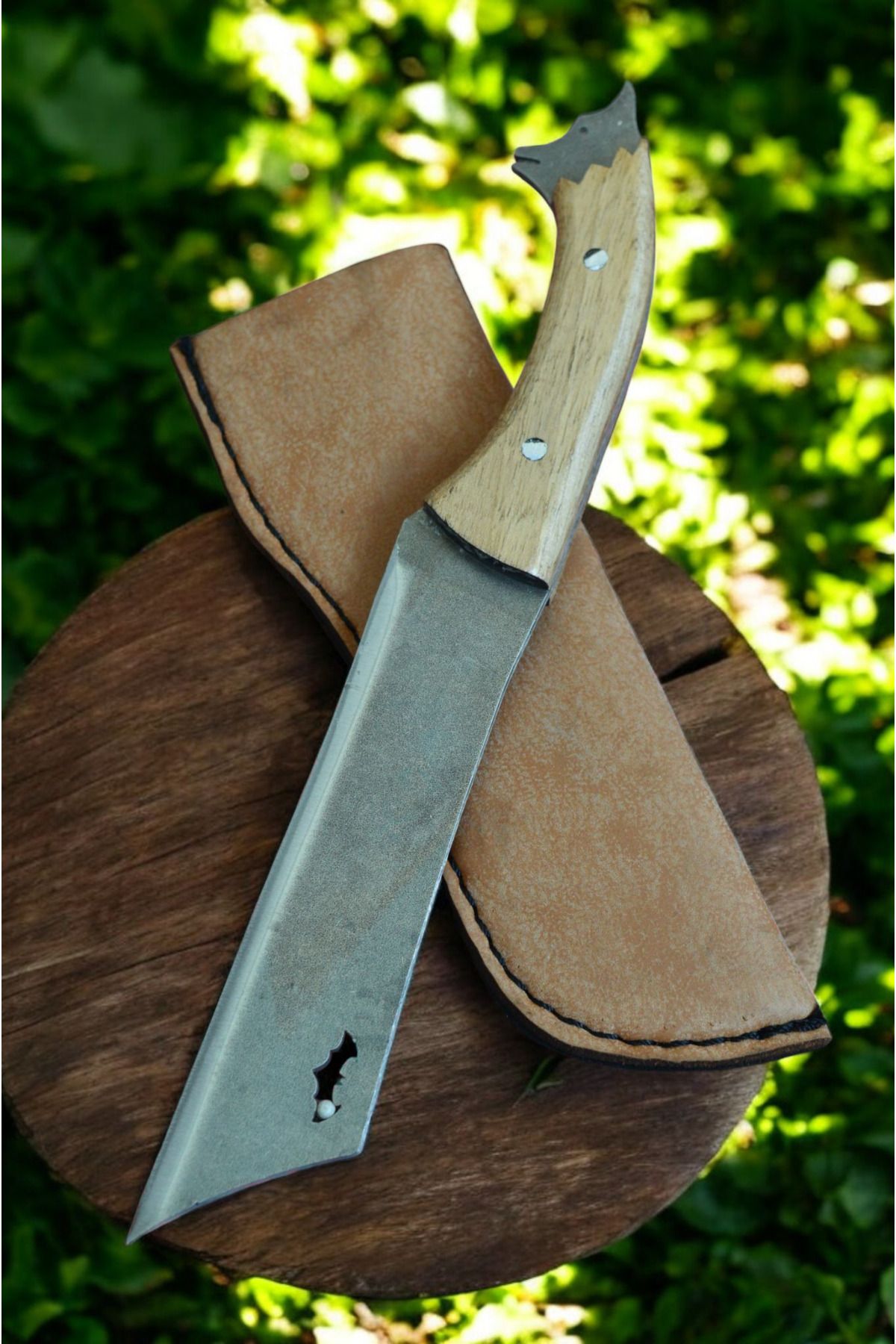 MERTCAN KNİFE 19 cm kurt başlı outdoor av ve kamp bıçağı mutfak bıçağı çakı kasap et bıçağı