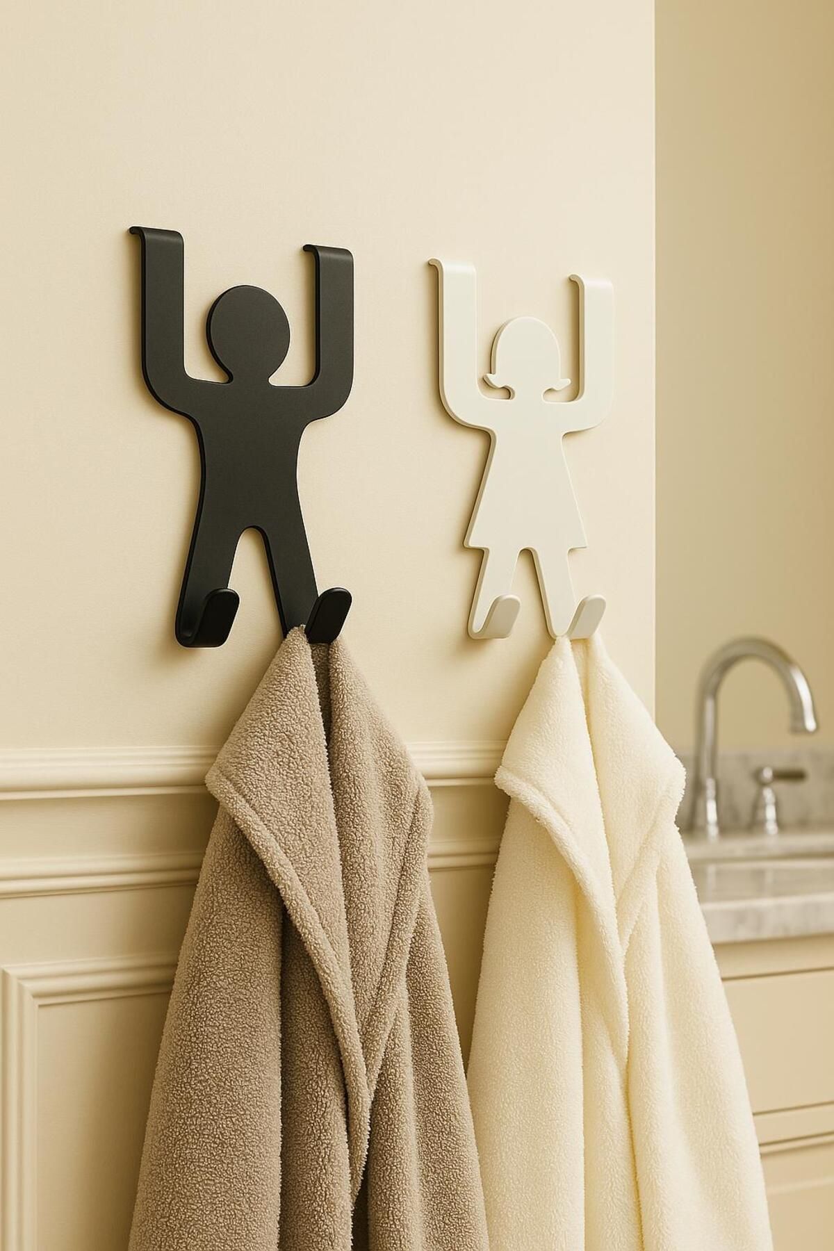 BellaBagno Kadın ve Erkek Figürlü Yapışkanlı Kapı Arkası Askılık Seti – Modern ve Şık Tasarım