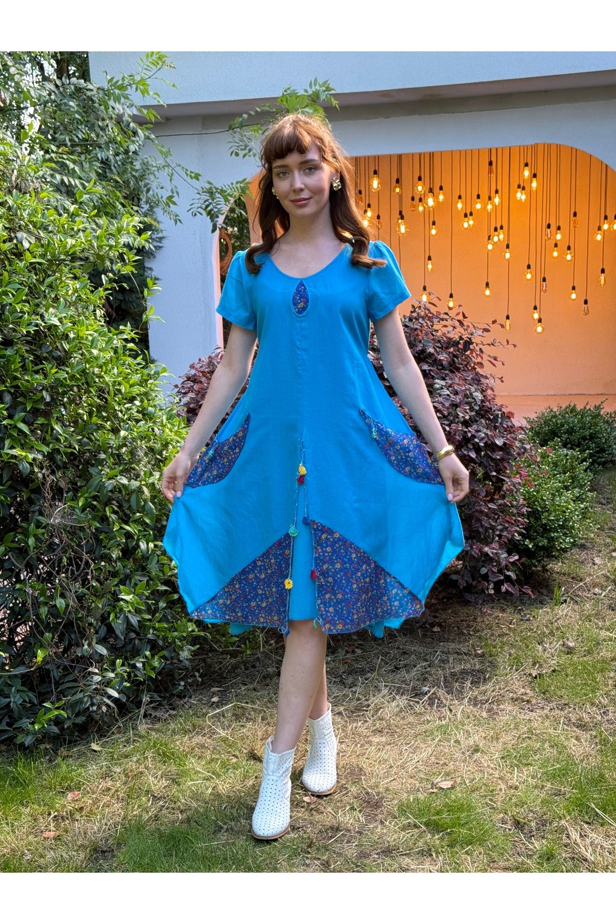 Butik Esra Kandemir YAZLIK PAMUKLU KUMAŞ ASTARLI OYA İŞLEMELİ ELBİSE