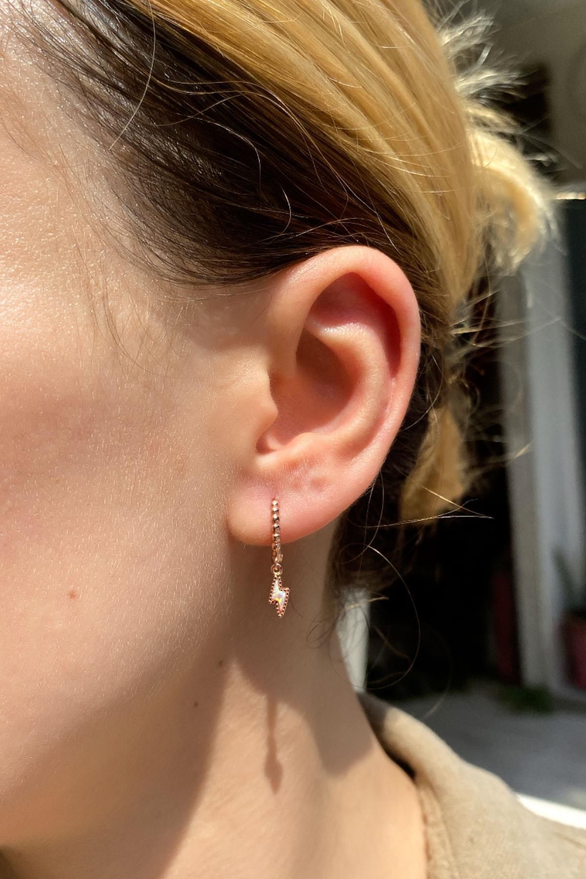 Spossy Silver Jewelry Opal Taşlı Şimşek Küpe