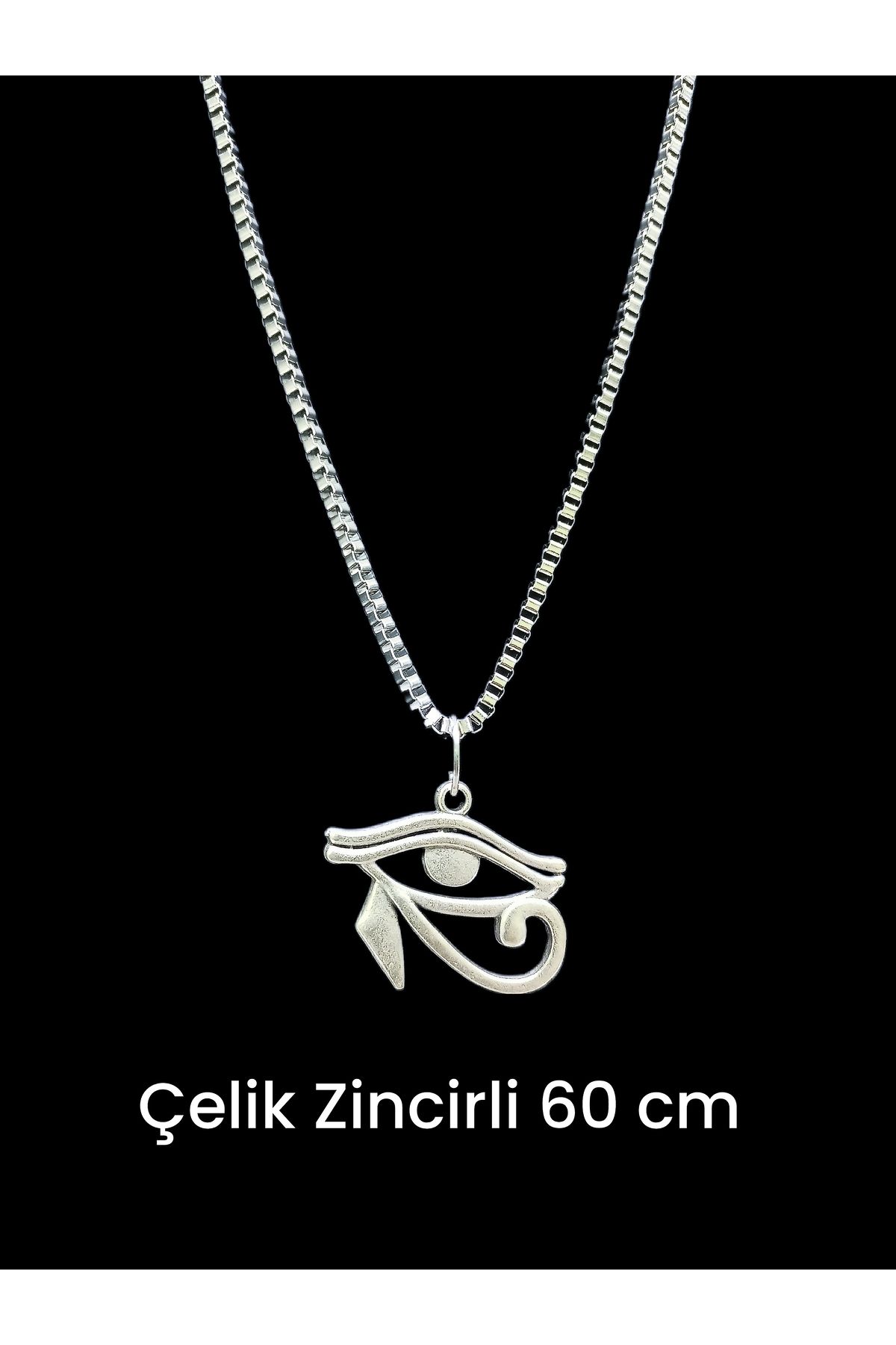 whocares Unisex Kararmaz Çelik Zincirli Horus'un Gözü Sembollü Kaliteli Gümüş Renk