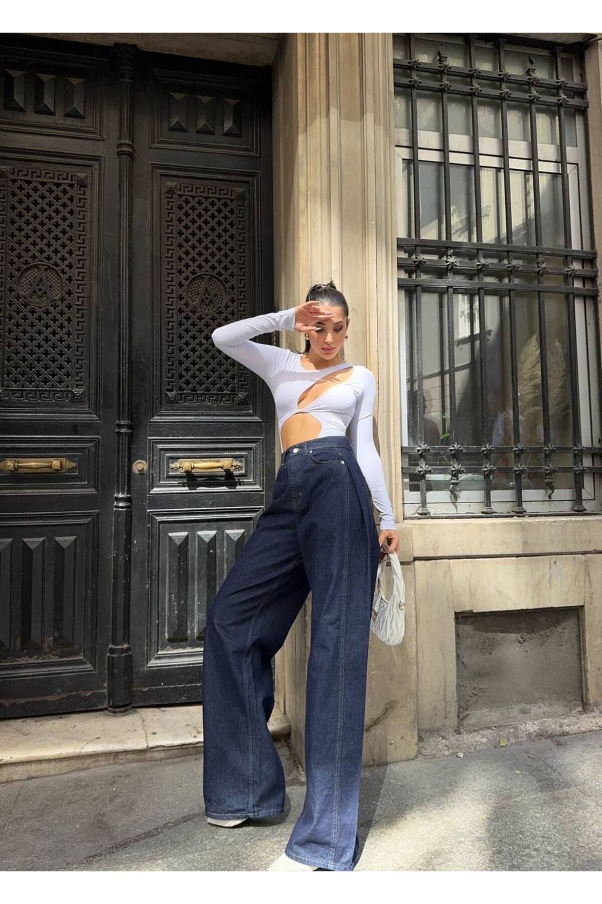 DENİKK TREND ÖZEL TASARIM RAHAT KALIP BOL PAÇA PALAZZO DENİM JEAN PANTOLON 30