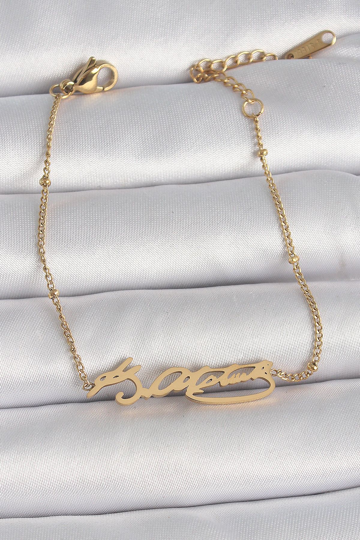 ÖYKÜ VE YİĞİT 316L Çelik Gold Renk Atatürk İmza Model Kadın Bileklik - TJ-BB6659