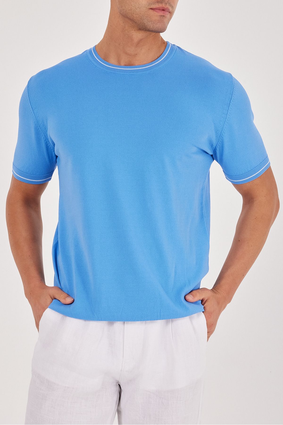 ACTUAL Bisiklet Yaka Kısa Kol Triko T-Shirt 8505 Mavi