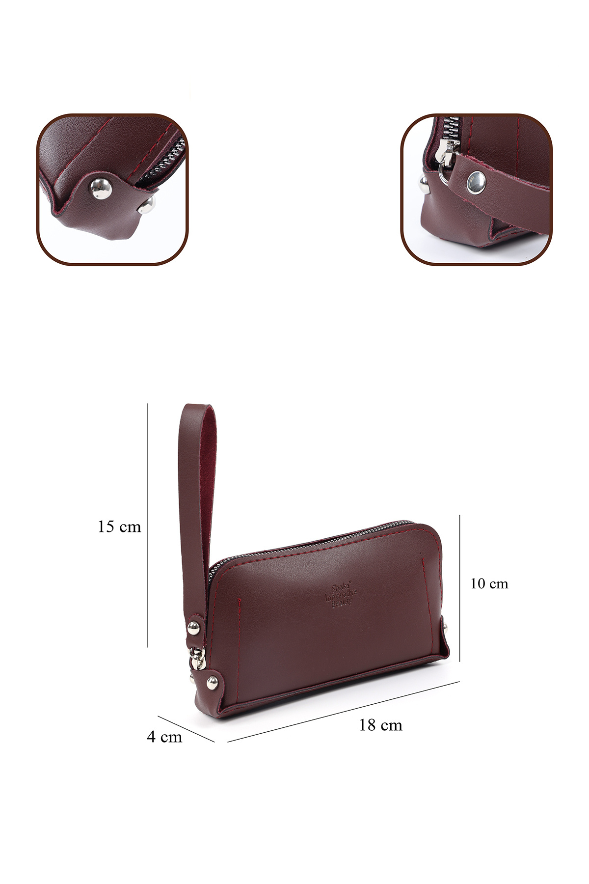 SHAKA Bordo Shk222 Suni Deri, Fermuarlı ,4 Bölmeli ,Askılı Telefon Cüzdanı ve El Çantası görsel 4