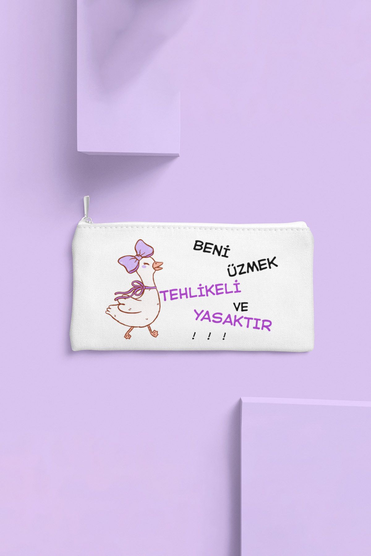 qoeuyl boutique Beni Üzmek Tehlikeli ve Yasaktır Baskılı Eğlenceli Hediyelik Bez Makyaj Çantası Kalemlik Cüzdan
