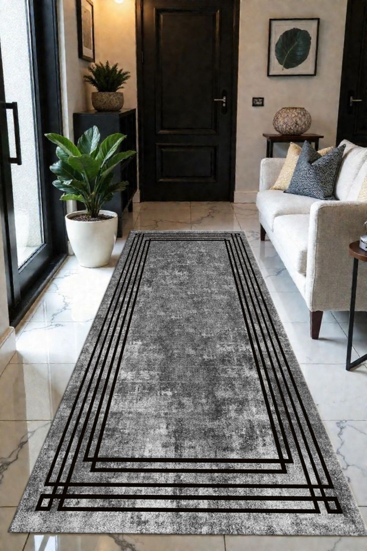 DERAS HOME Dijital Baskı Kaymaz Taban Yıkanabilir Yolluk Salon Halısı