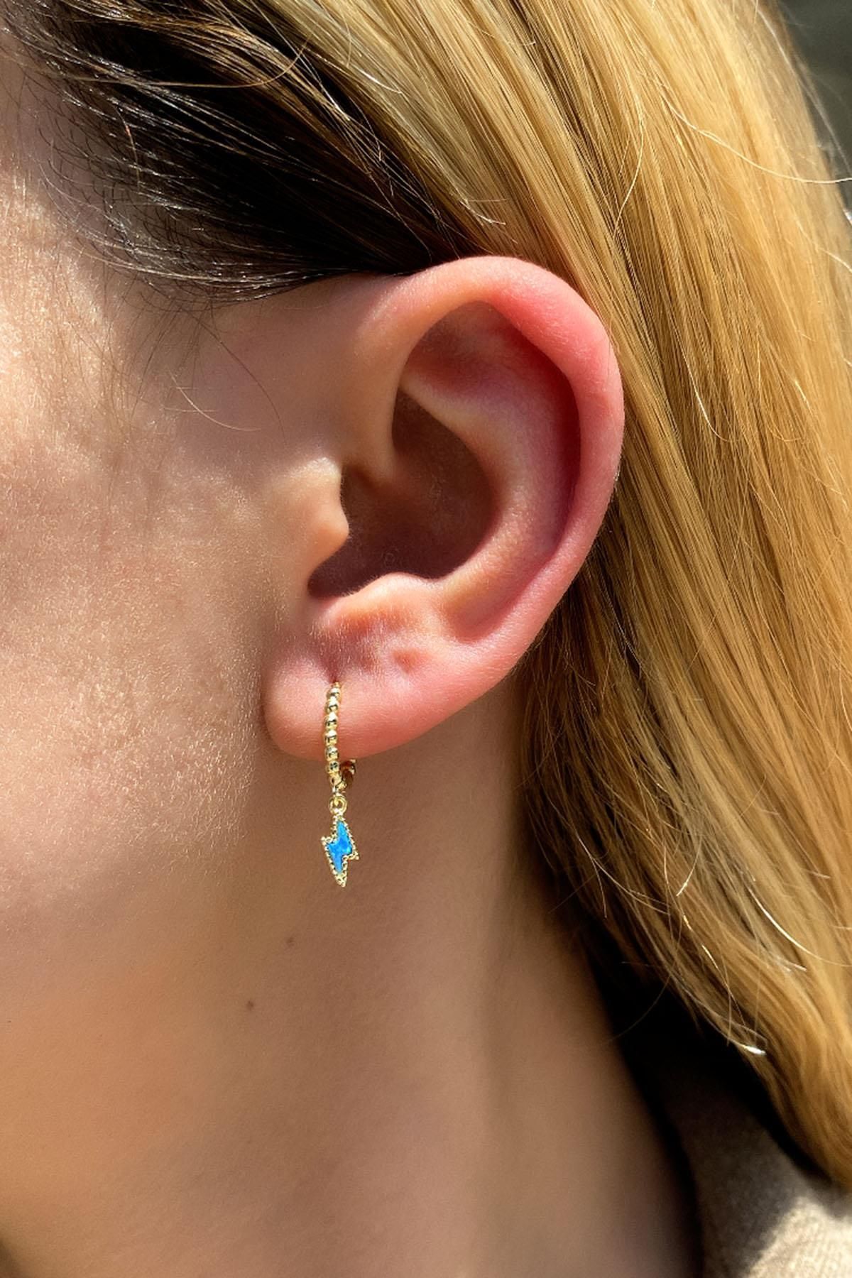 Spossy Silver Jewelry Opal Taşlı Şimşek Küpe