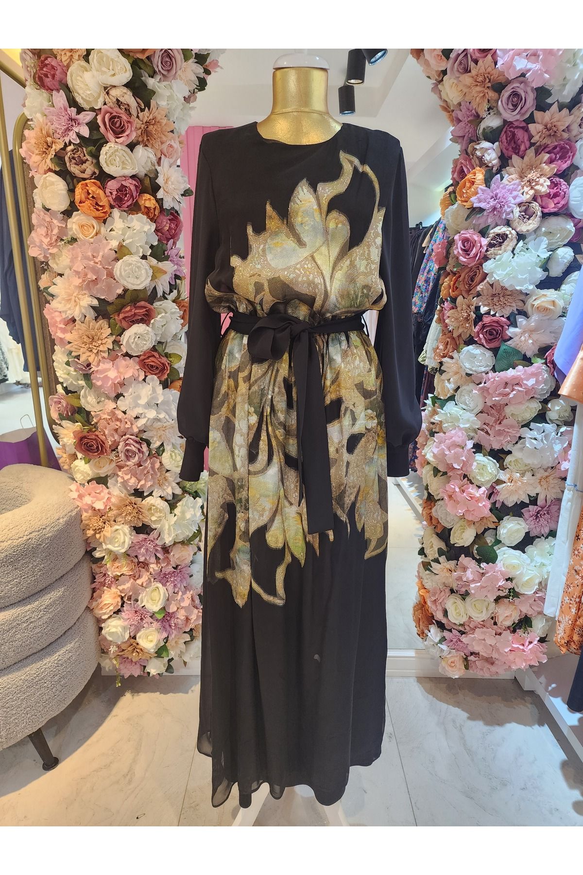 MY 312 kadın desenli elbise gold