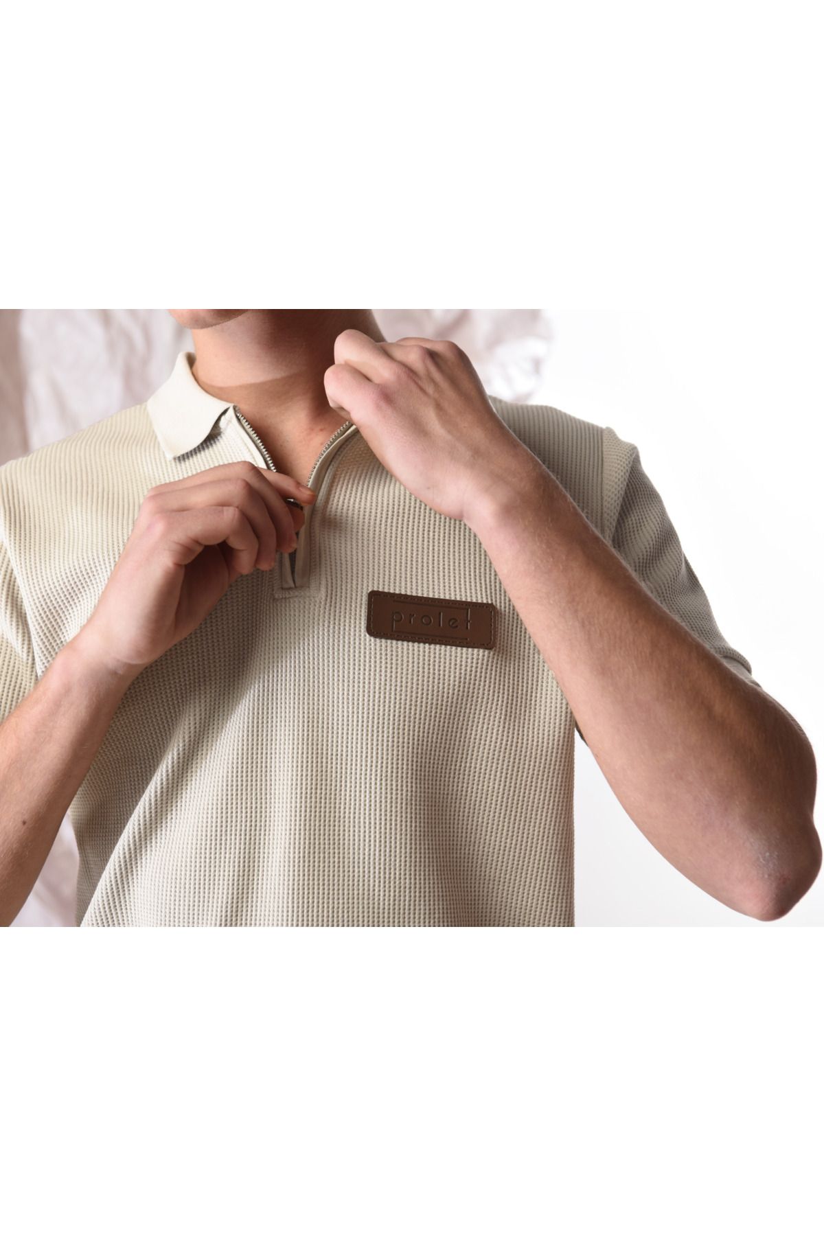 PROLET Fermuarlı Erkek Waffle Polo T-Shirt