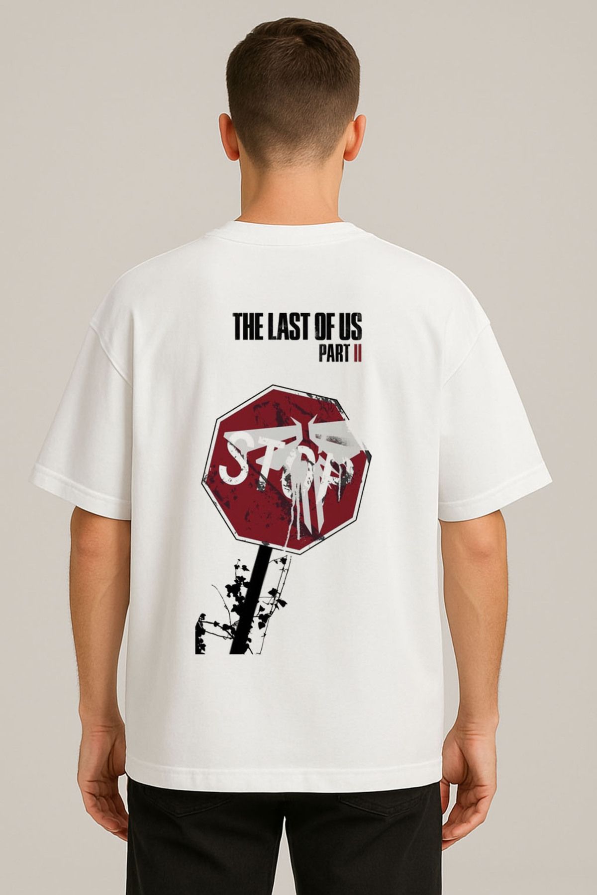 sielta The Last Of Us Baskılı Oversize Erkek Pamuklu Tişört T-shirt