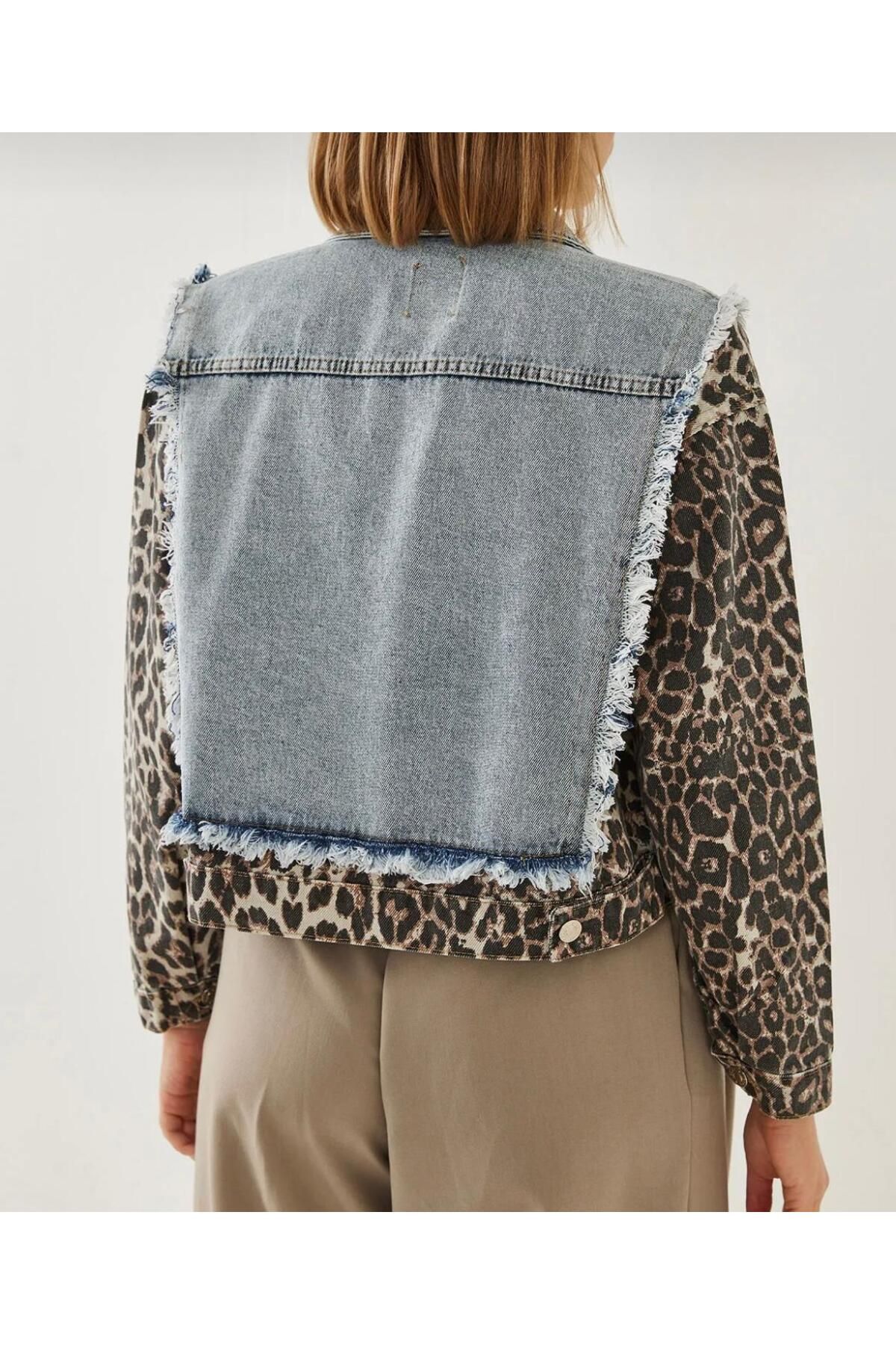 Neva butik bursa LEOPAR DETAYLI DENİM CEKET