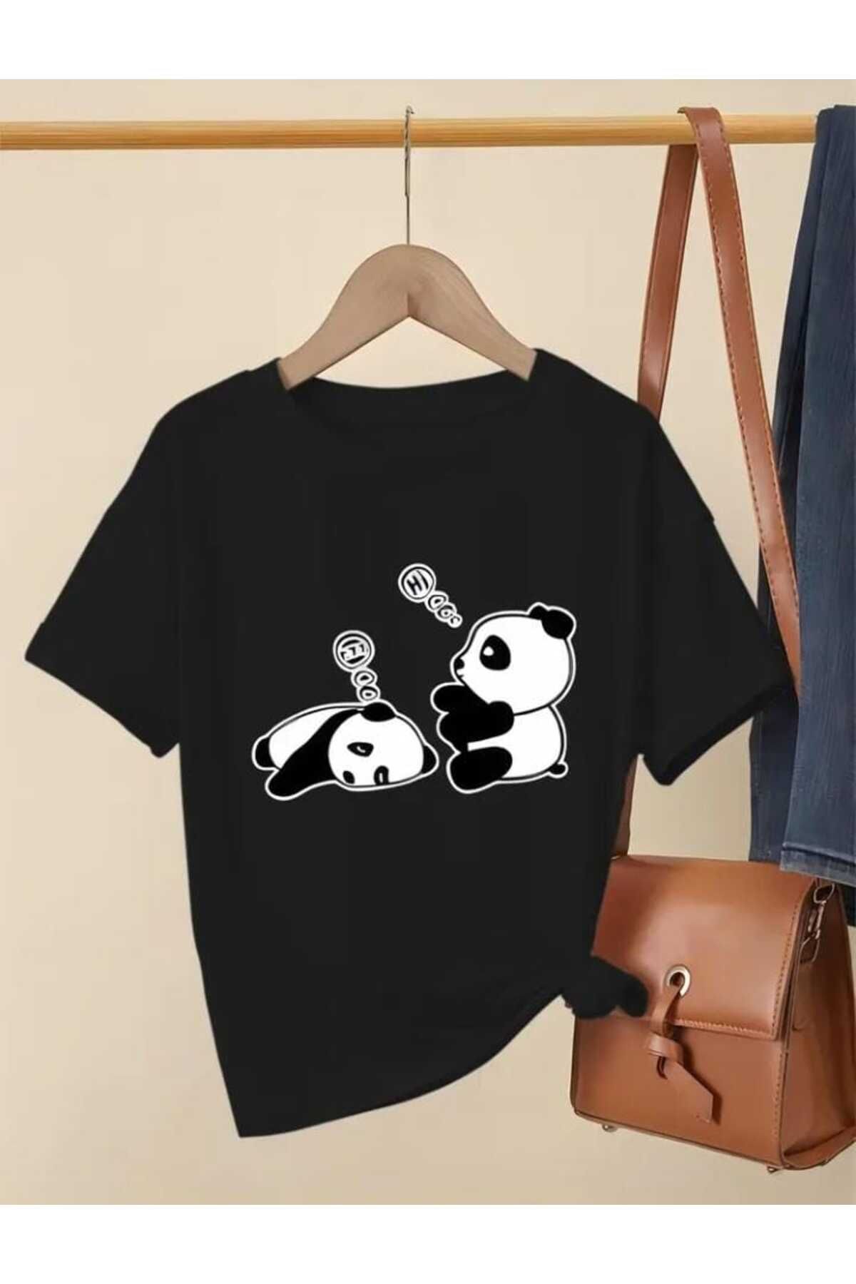 TekTarzz Şirin Panda Baskı Tasarımlı Trend Tshirt