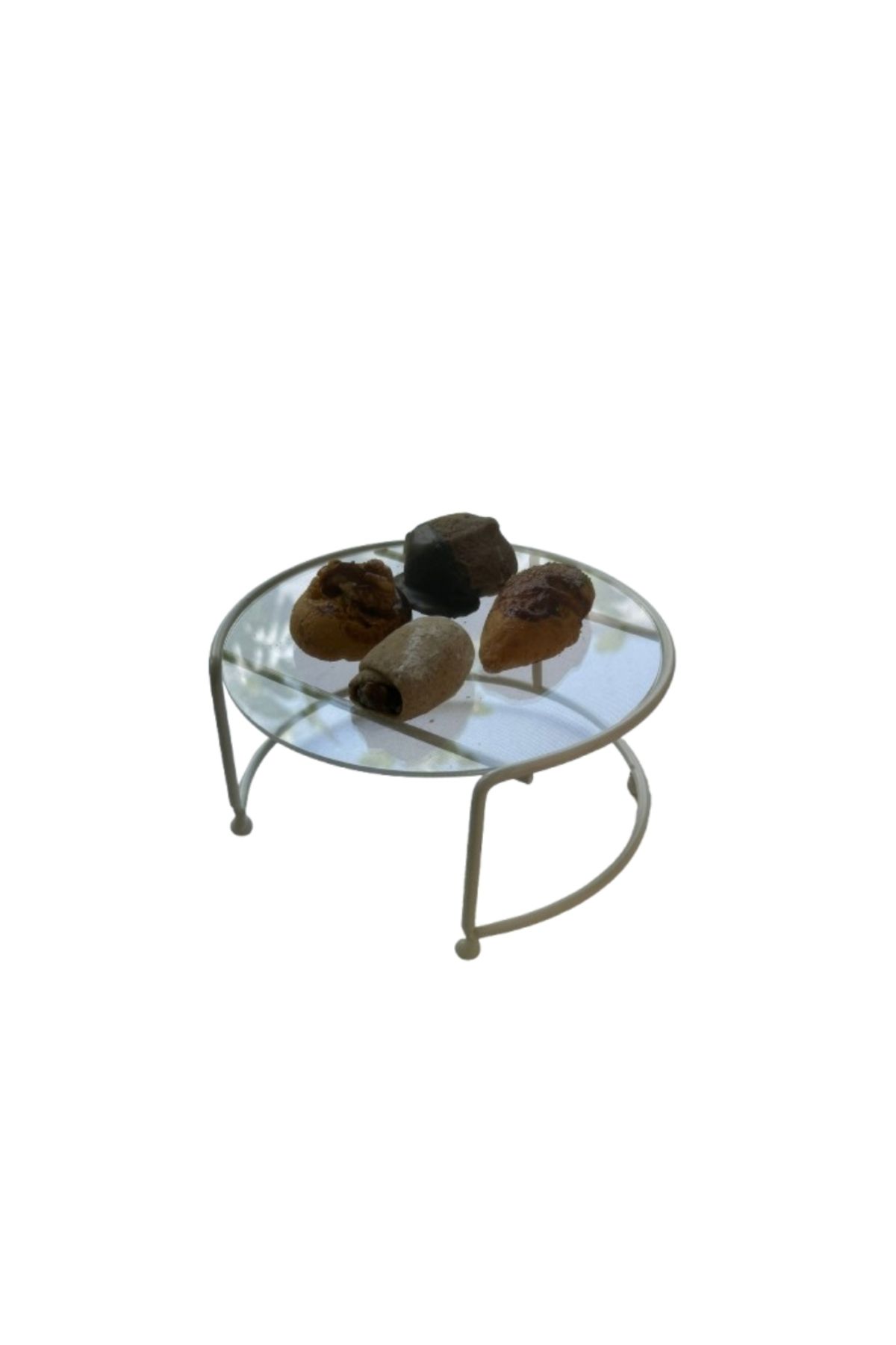 Edora Home Bej Küçük Boy Sunumluk Metal Hediyelik Dekorasyon İkramlık / Şeffaf Pleksi / Paslanmaz