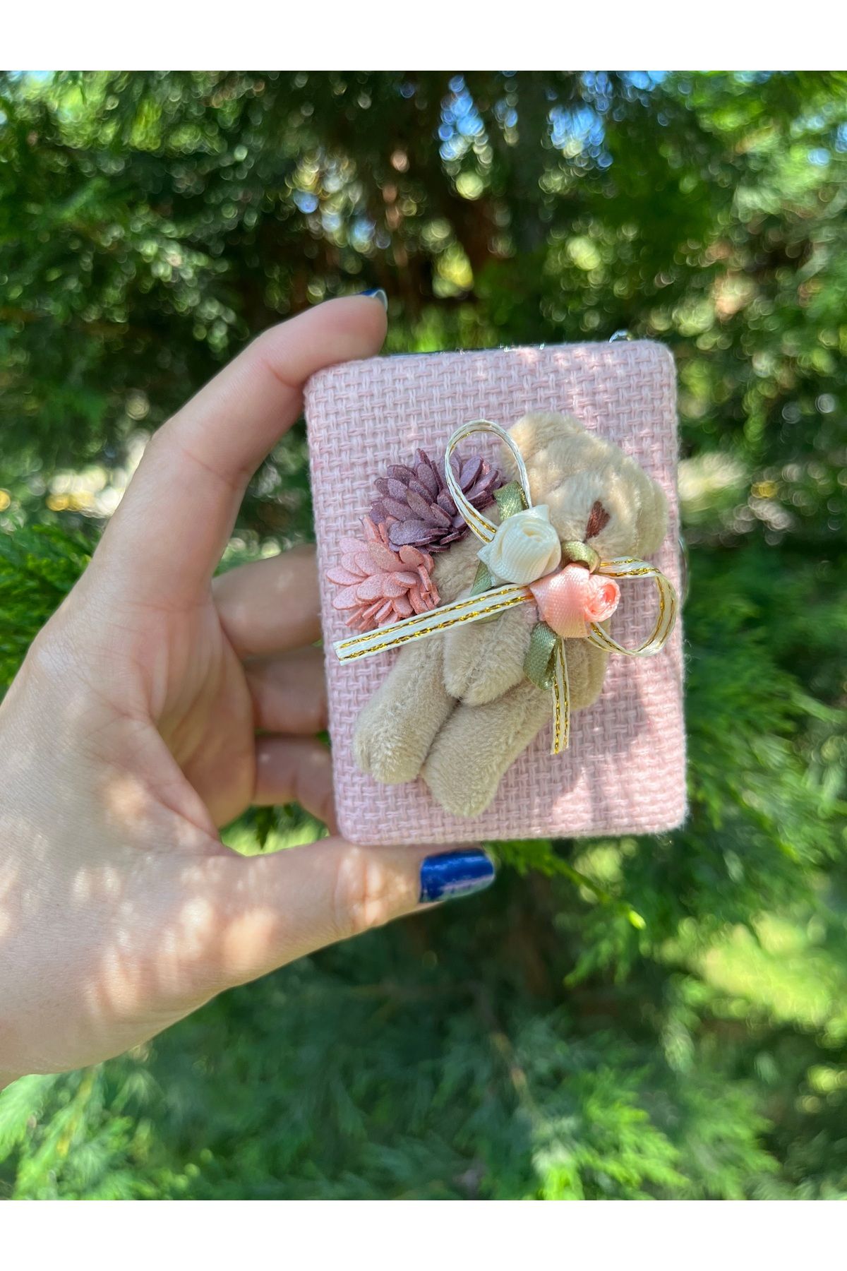 nergis collection Ayıcıklı Pembe Cep Aynası Makyaj Aynası Anahtarlık Çanta Süsü