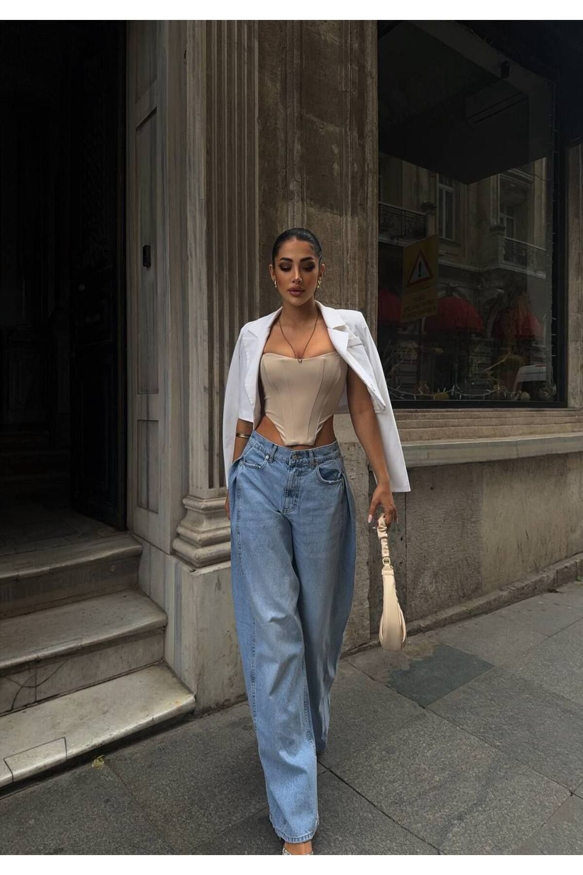 DENİKK TREND ÖZEL TASARIM RAHAT KALIP BOL PAÇA PALAZZO DENİM JEAN PANTOLON 30