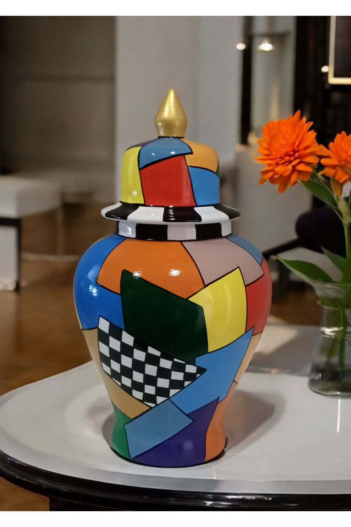 VERA HOME DECOR Melissa, Seramik El boyaması Dekoratif Şah küp, Vazo