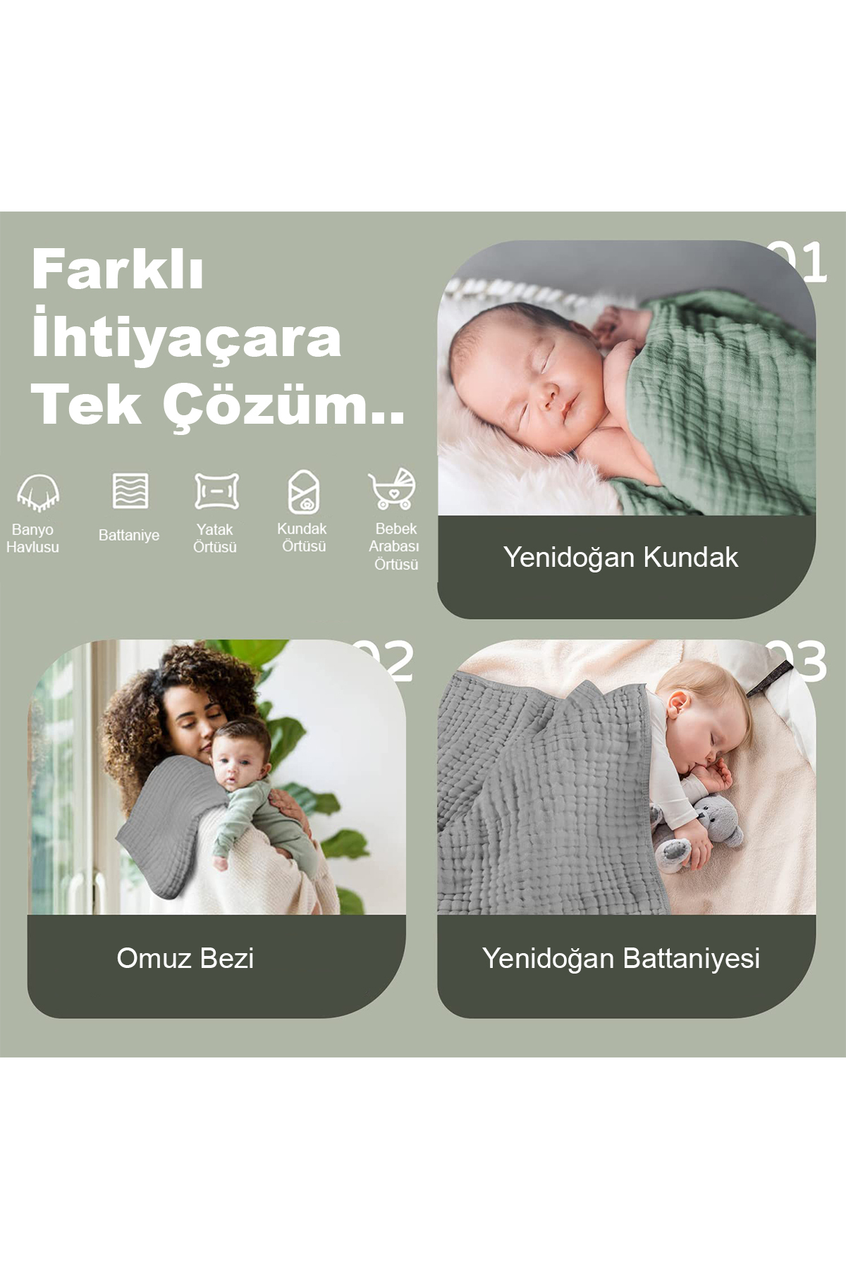 Moky Design Erkek Bebek Hediyeleri, Mavi Müslin Yenidoğan Bornozu %100 Pamuk 4 Katlı Kapüşonlu Banyo Havlusu fotoğrafı 3 (önizleme)