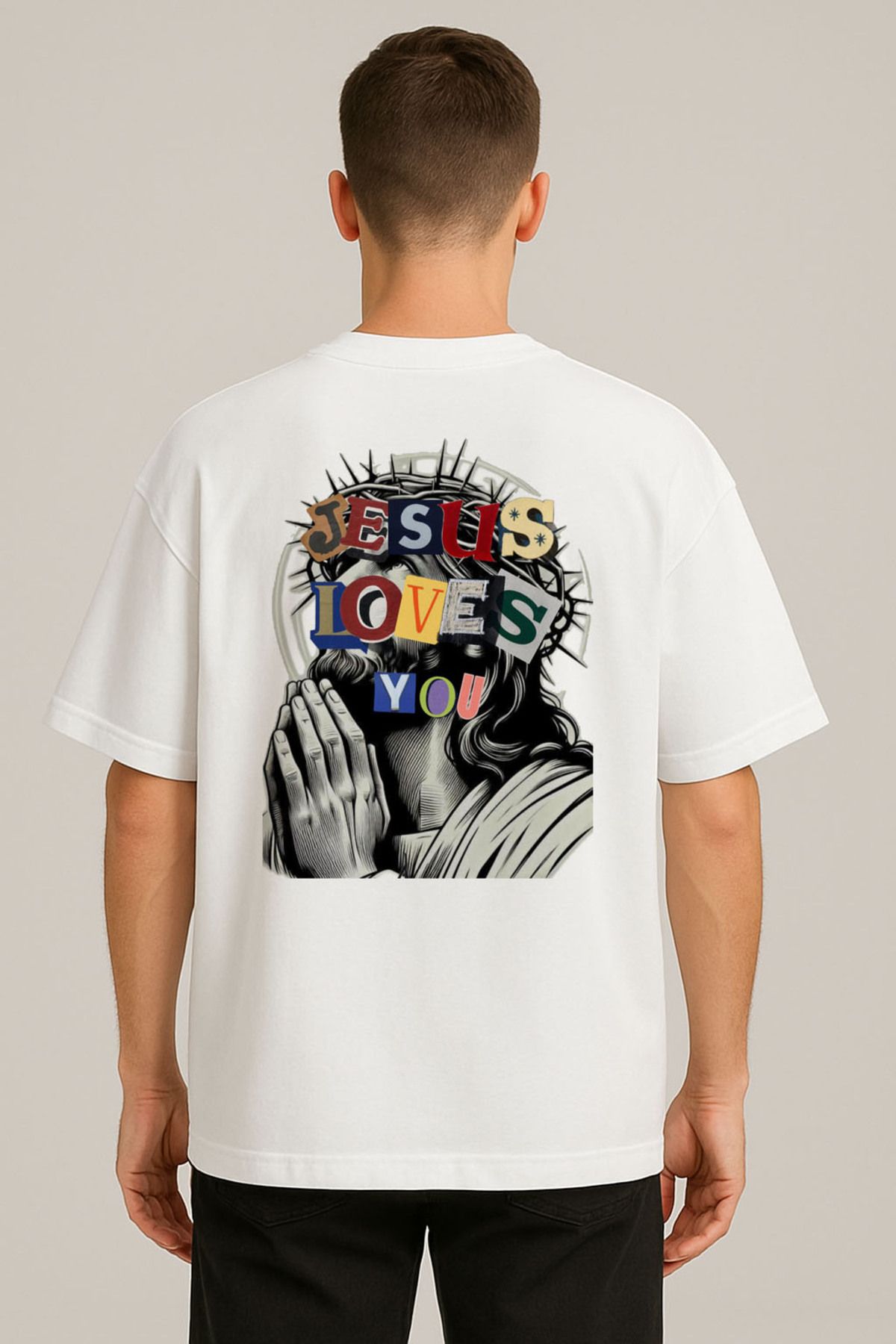 sielta Jeus İs King Love Baskılı Oversize Erkek Pamuklu Tişört T-shirt
