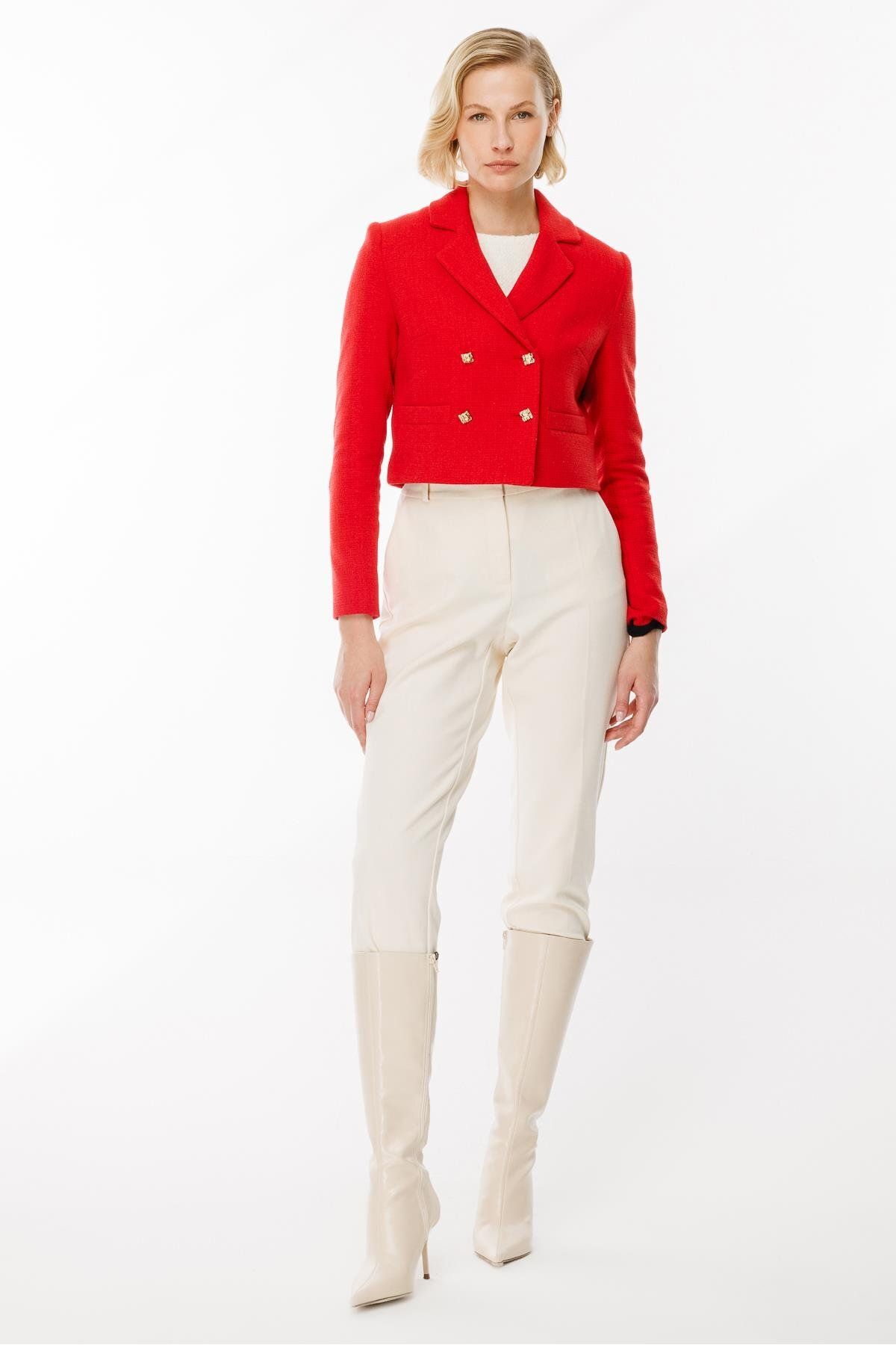 accort Sim Detaylı Crop Ceket-KIRMIZI