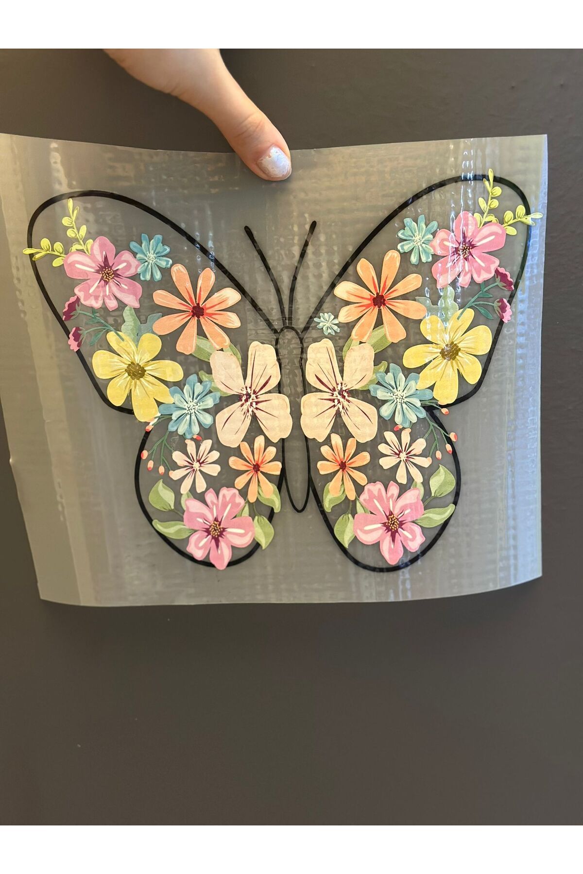 Gönülden Tasarım ÜTÜ İLE YAPIŞAN KELEBEK ÇİÇEKLİ KELEBEK TRANSFER BASKI ARMA 21X17 CM