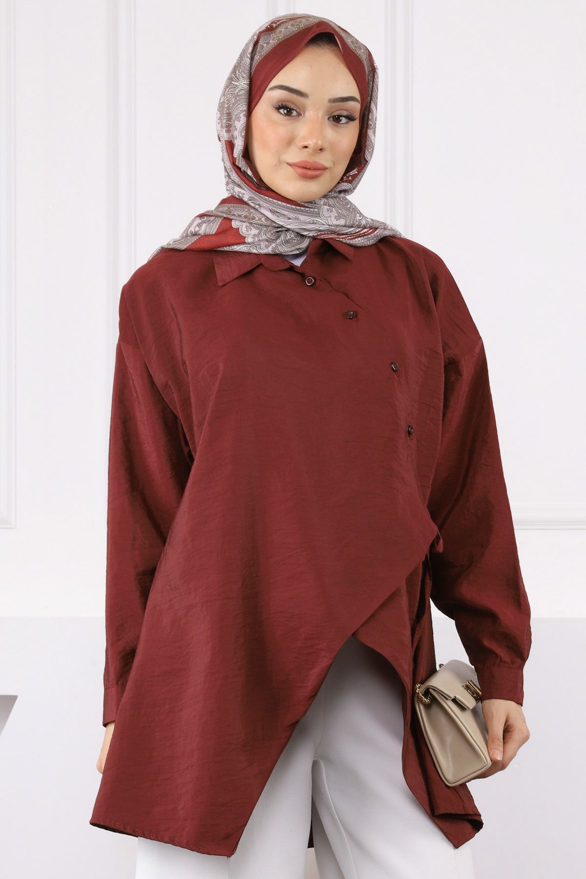 İmajButik Bordo Yandan Bağlamalı Modal Tunik