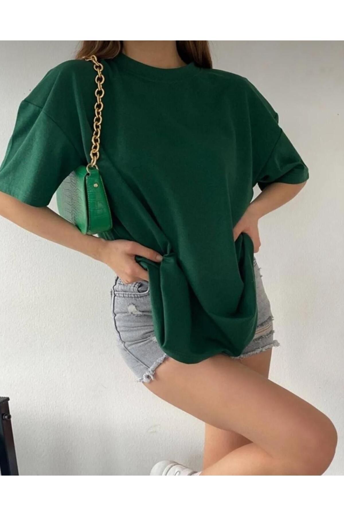 Kuraff Giyim Bisiklet Yaka Pamuk Oversize Boyfriend