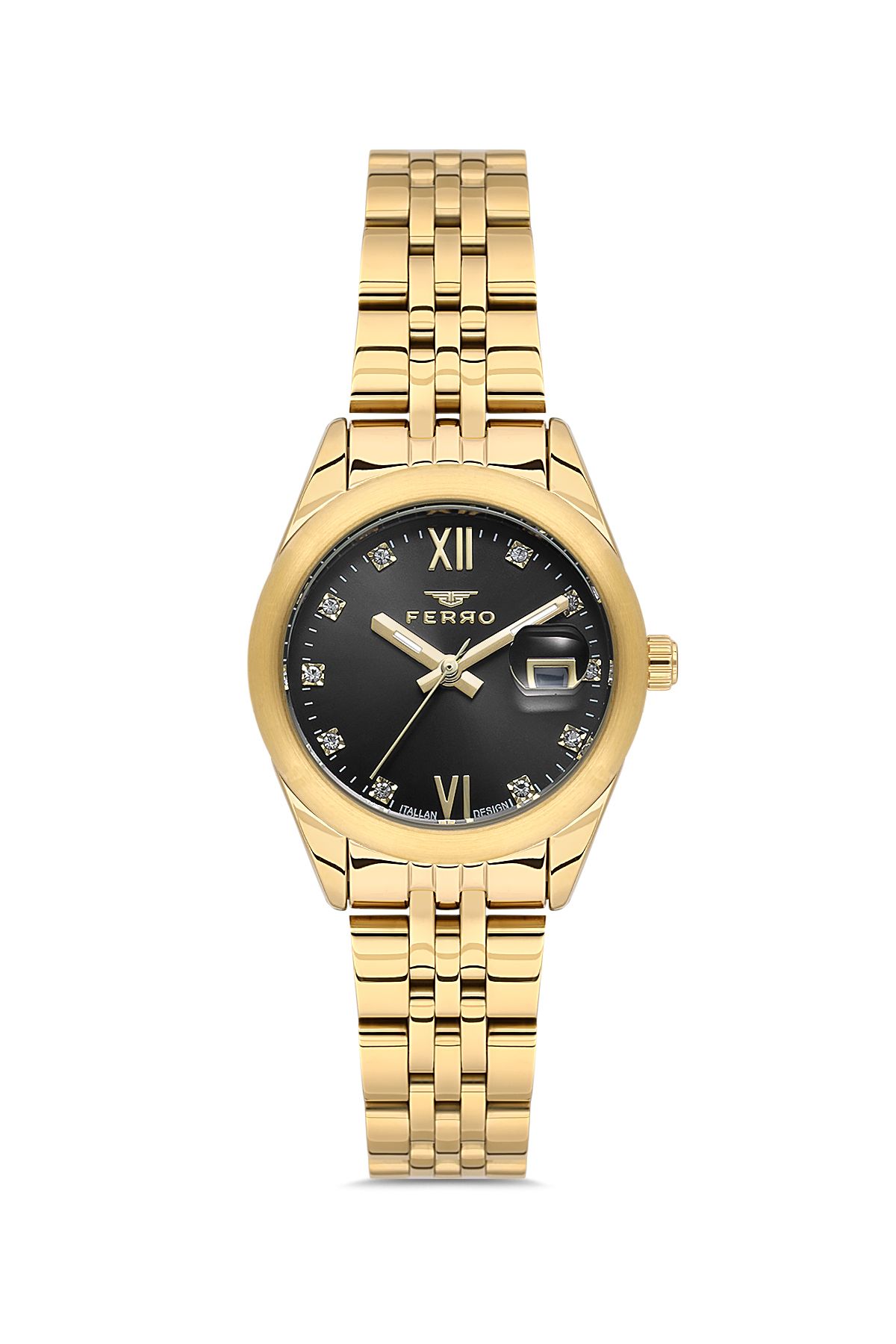 FERRO FL21618AWT-B2 Quartz Çelik Altın Rengi Siyah Kadran 28 mm Kadın Kol Saati