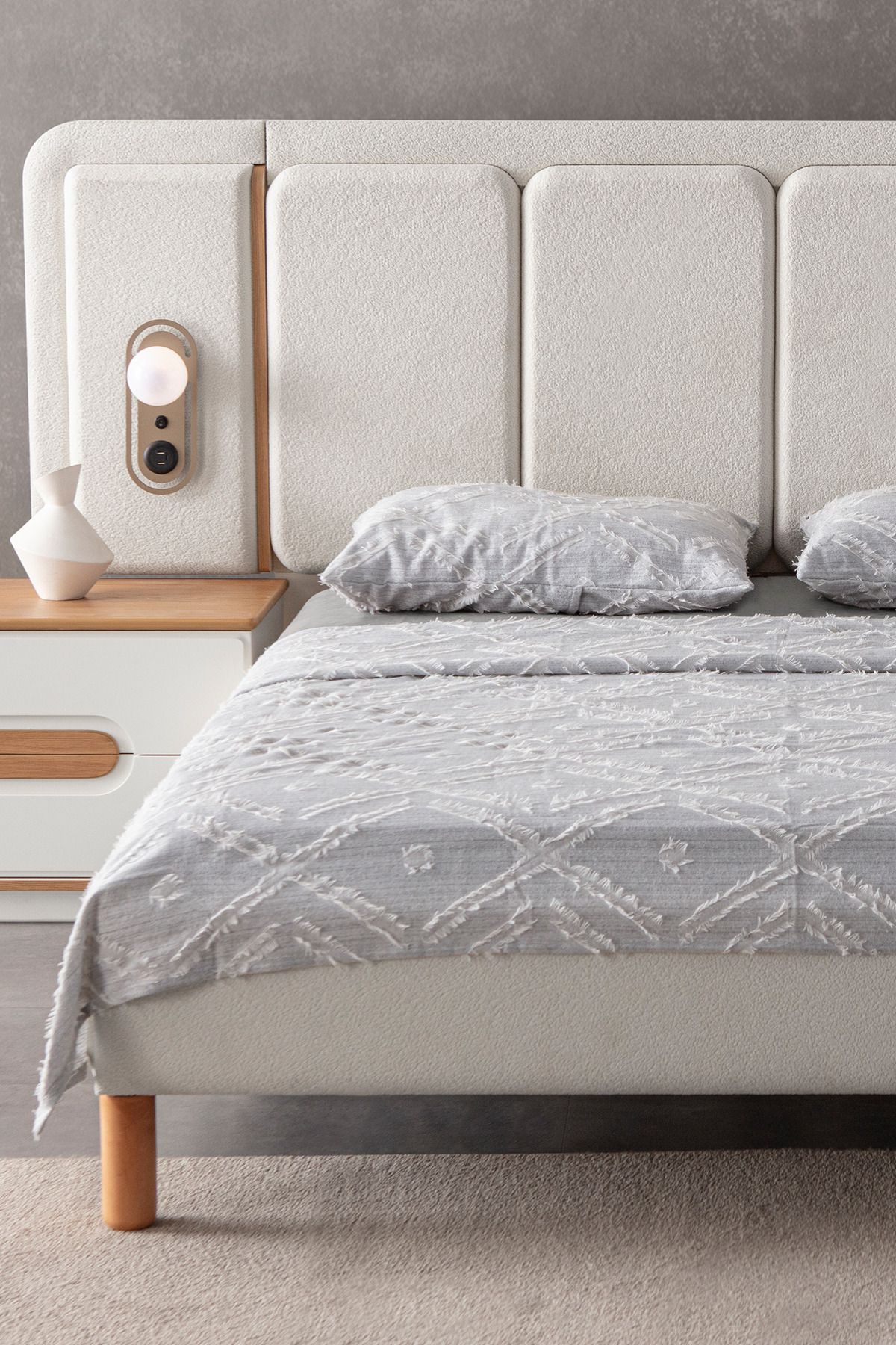 EVOTTO HOME COLLECTİON Anna Delux Çift Kişilik Çok Amaçlı Yatak Örtüsü Seti Gri Pamuk Nevresim Takımı Günlük 220x240