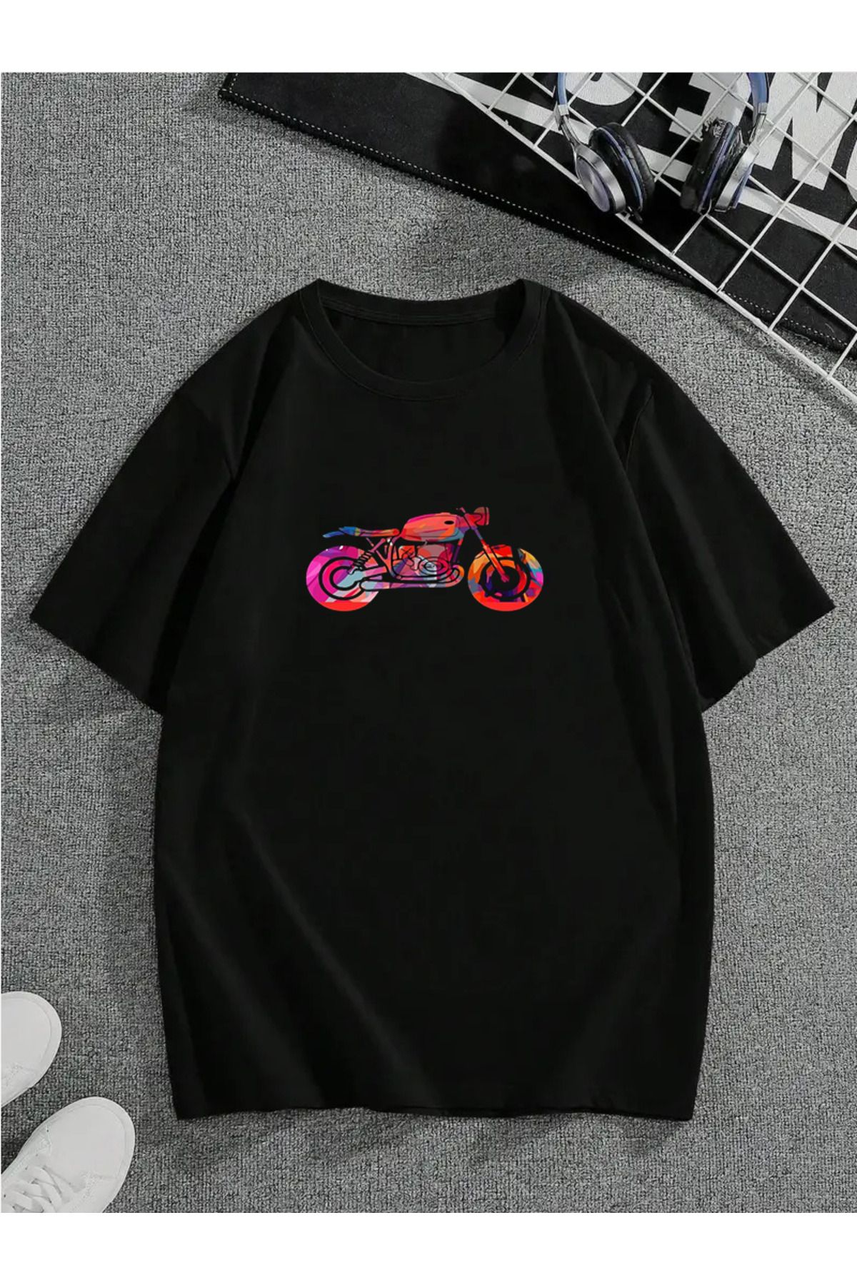 MODA Unisex Oversize Kalıp Motor Baskılı T-Shirt