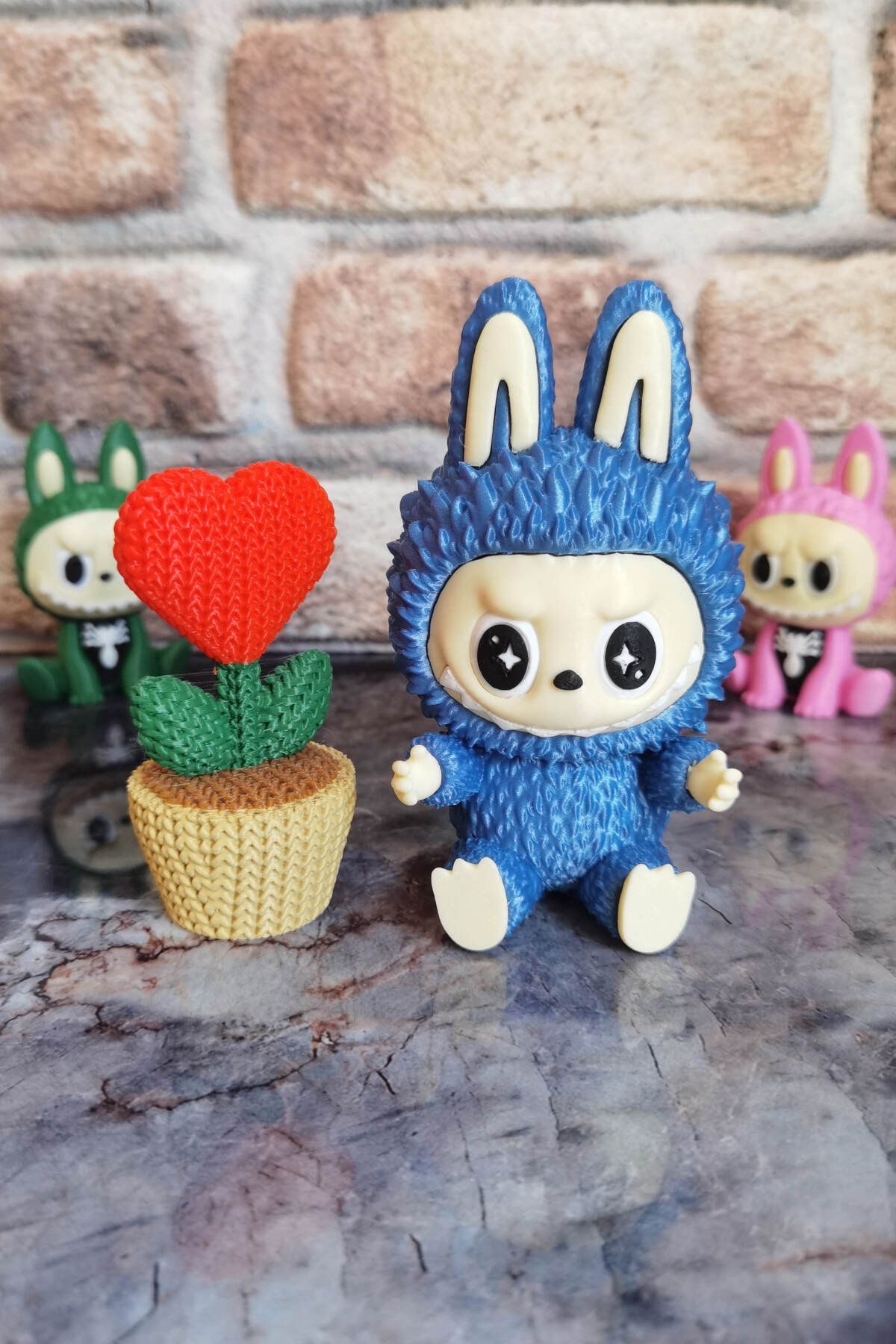 expreshediye Amigurumi Kalp Çiçek & Labubu Bebek, Simli Mavi Labubu Sevgiliye Arkadaşa Hediye Labubu