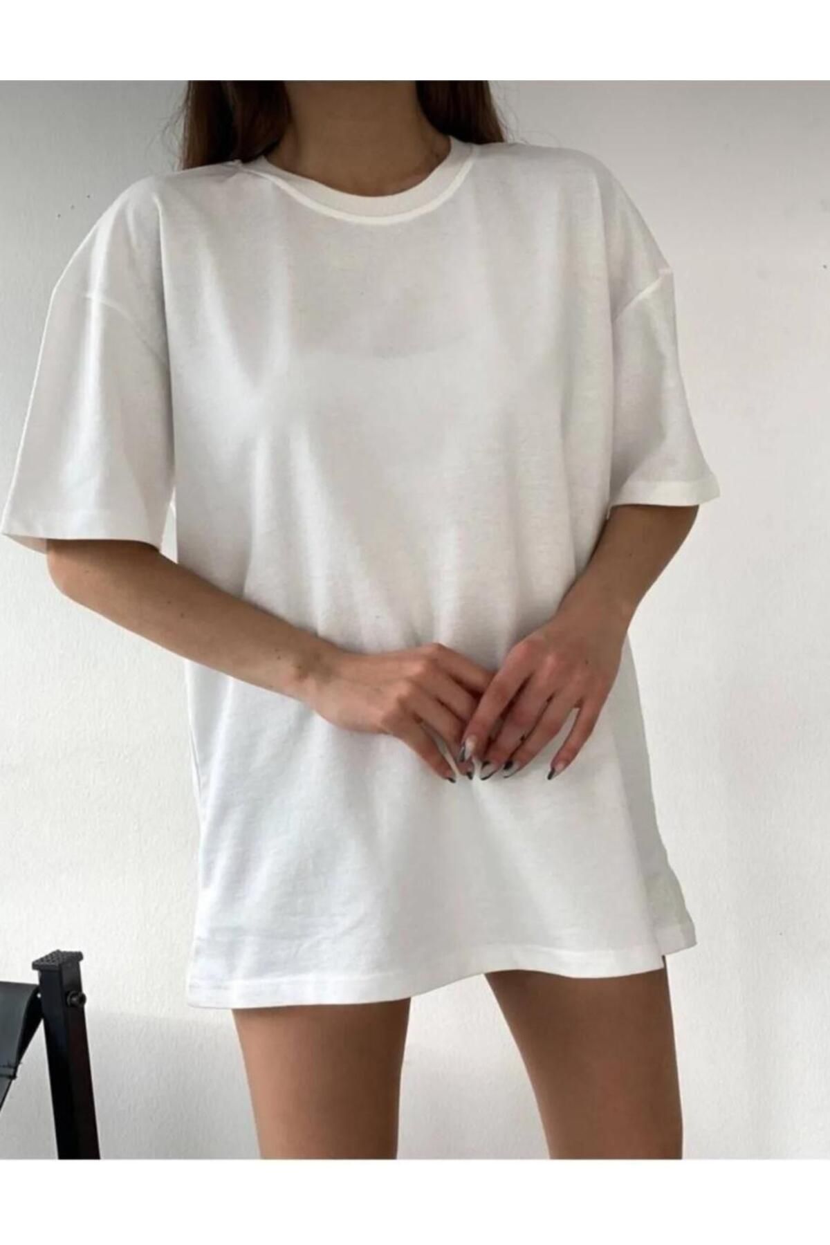 Kuraff Giyim Bisiklet Yaka Pamuk Oversize Boyfriend