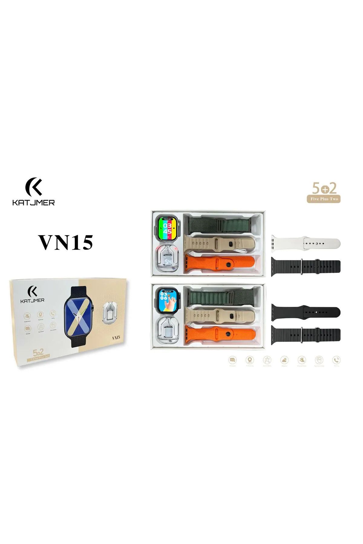 pukotech VN15 Akıllı Saat (Kablosuz Kulaklık) 3 Kordon