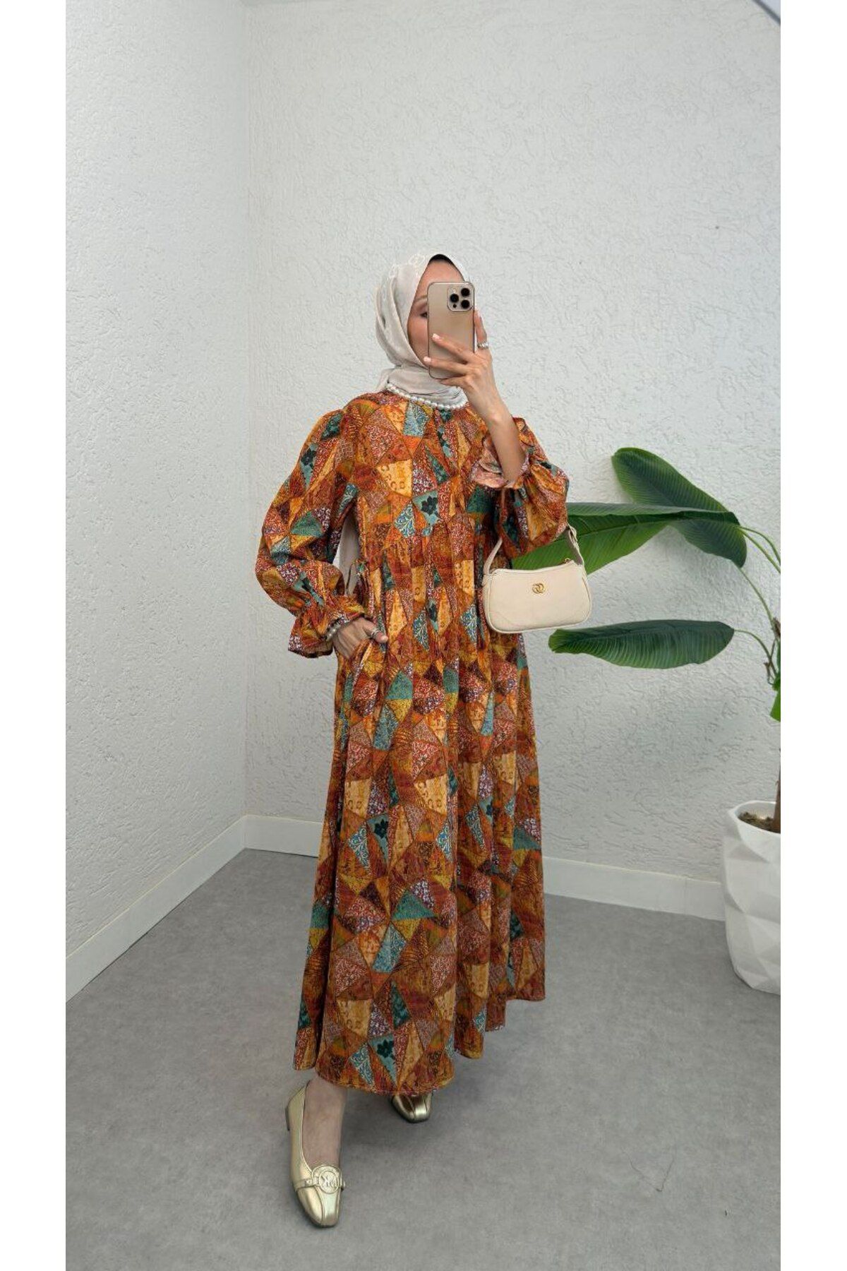 Castivo Fashion Yüksek Bel Salaş Desenli Yazlık Elbise
