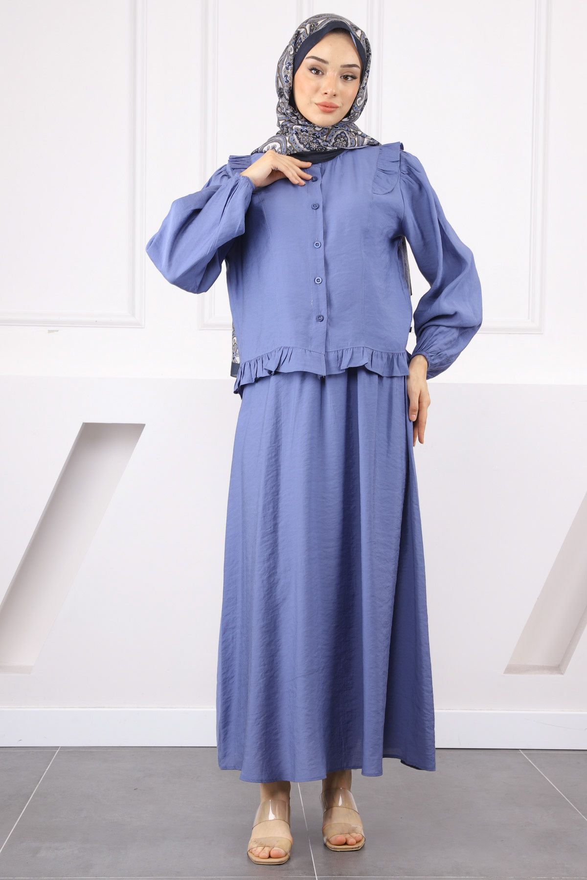 İmajButik İndigo Gömlek Etekli Takım