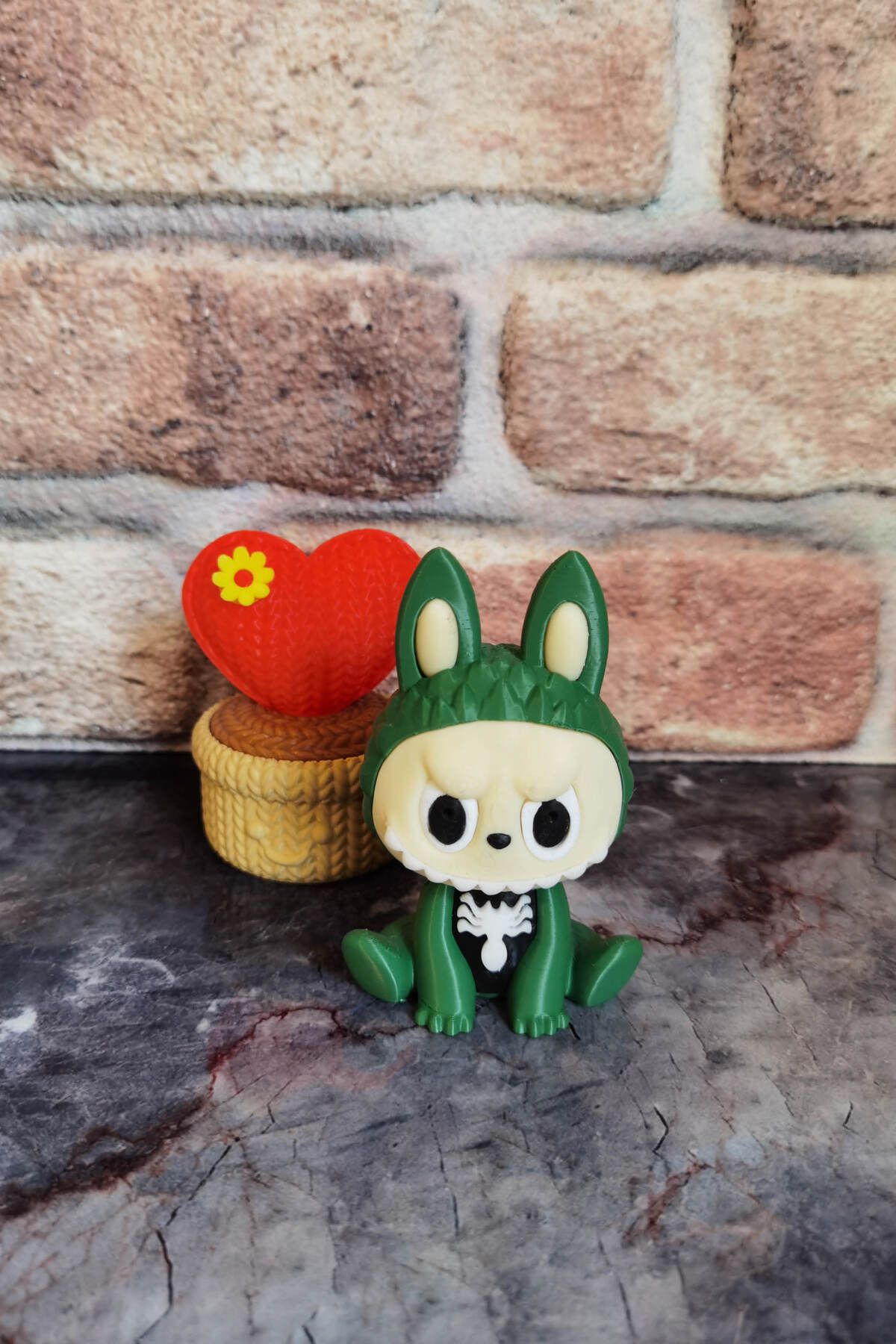 expreshediye Amigurumi Kalp Kutu & Labubu Bebek, Yeşil Labubu Sevgiliye Arkadaş Hediye Labubu