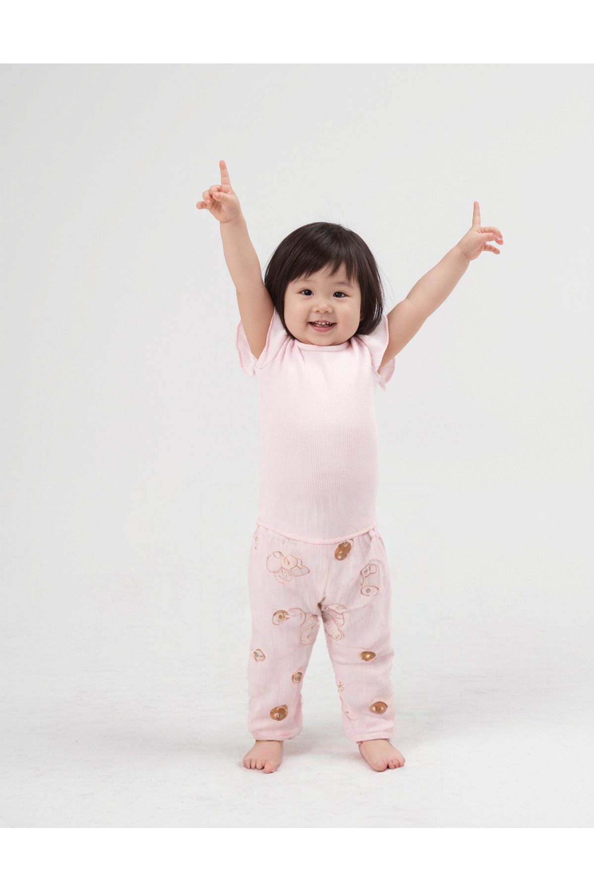 almira anne bebek Kız Bebek Ayıcık Baskılı Patikli Tek Alt - 1 - 3 Ay - Pembe Renk - Beli Lastikli - Patikli - Ayıcık