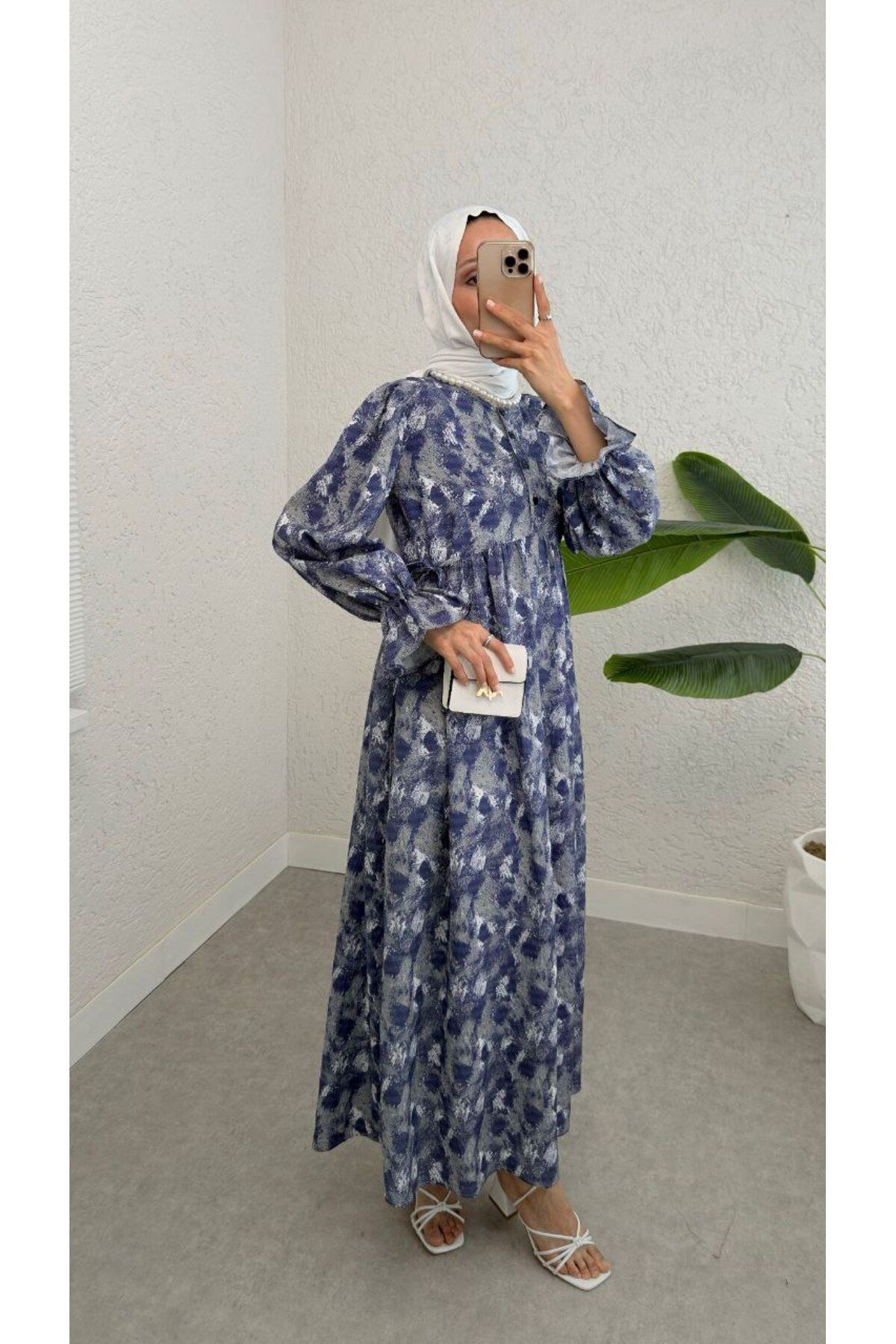 Castivo Fashion Yüksek Bel Salaş Desenli Yazlık Elbise