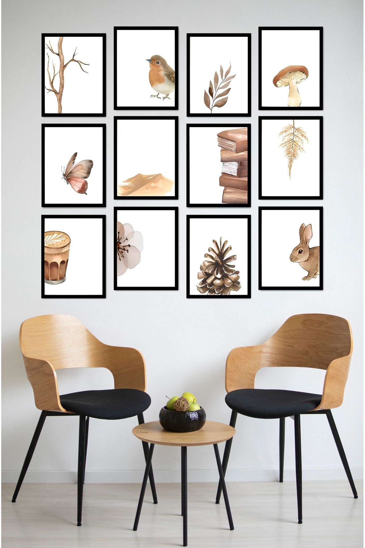 kutuTR Dekorize Mdf Tablo Seti 12 Parça - Salon Oturma Odası İçin Duvar Dekoru Çerçeve Görünümlü ONK SERİ