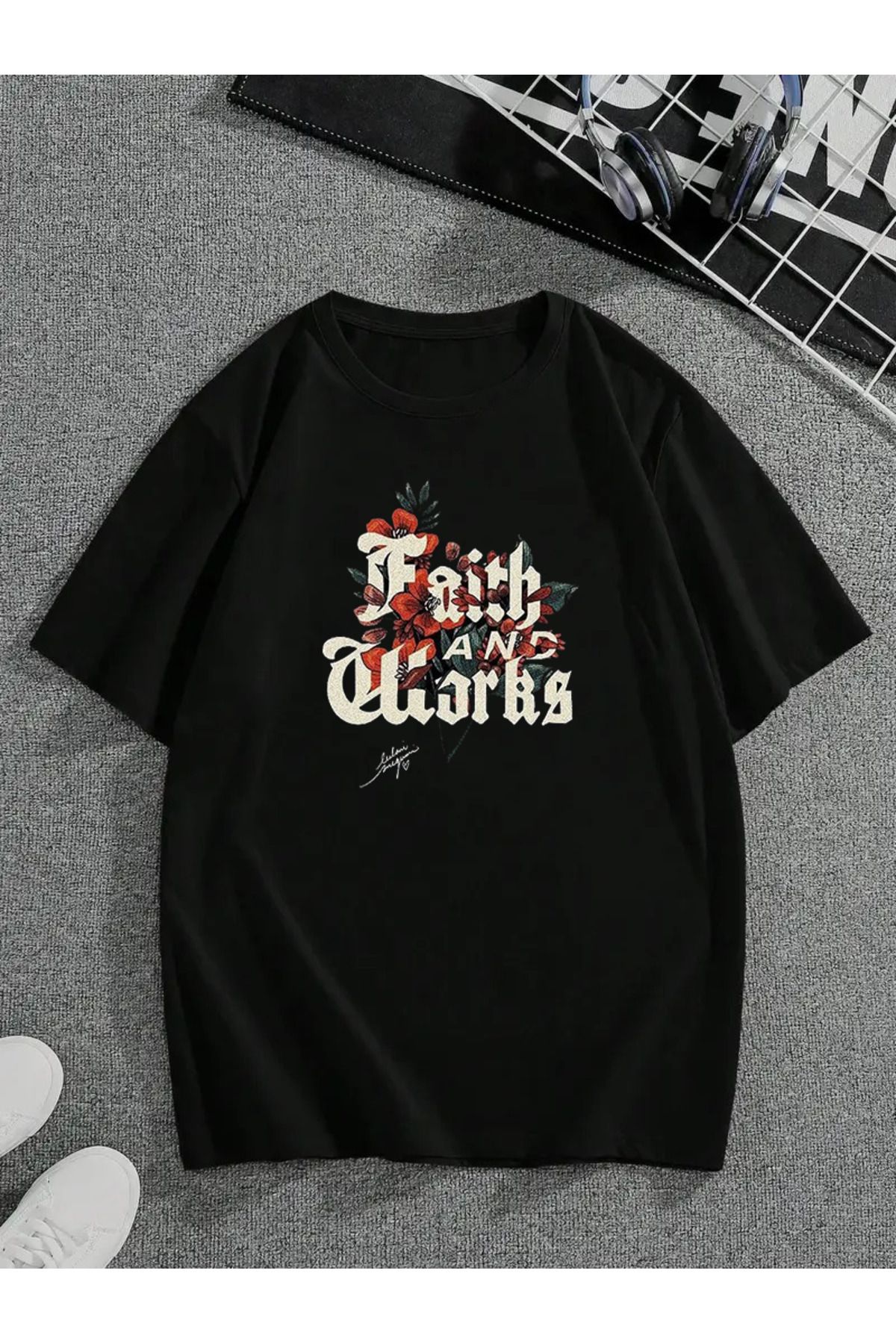 MODA Unisex Oversize Kalıp Daith and Works Baskılı T-Shirt