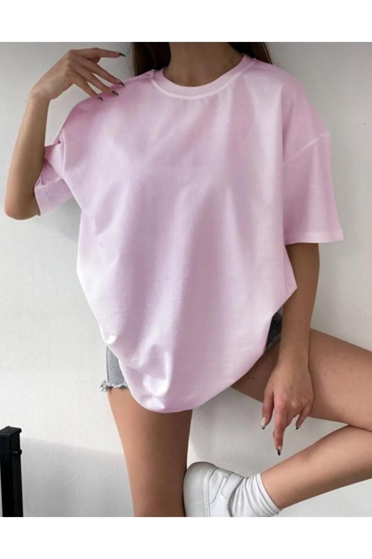 Kuraff Giyim Bisiklet Yaka Pamuk Oversize Boyfriend