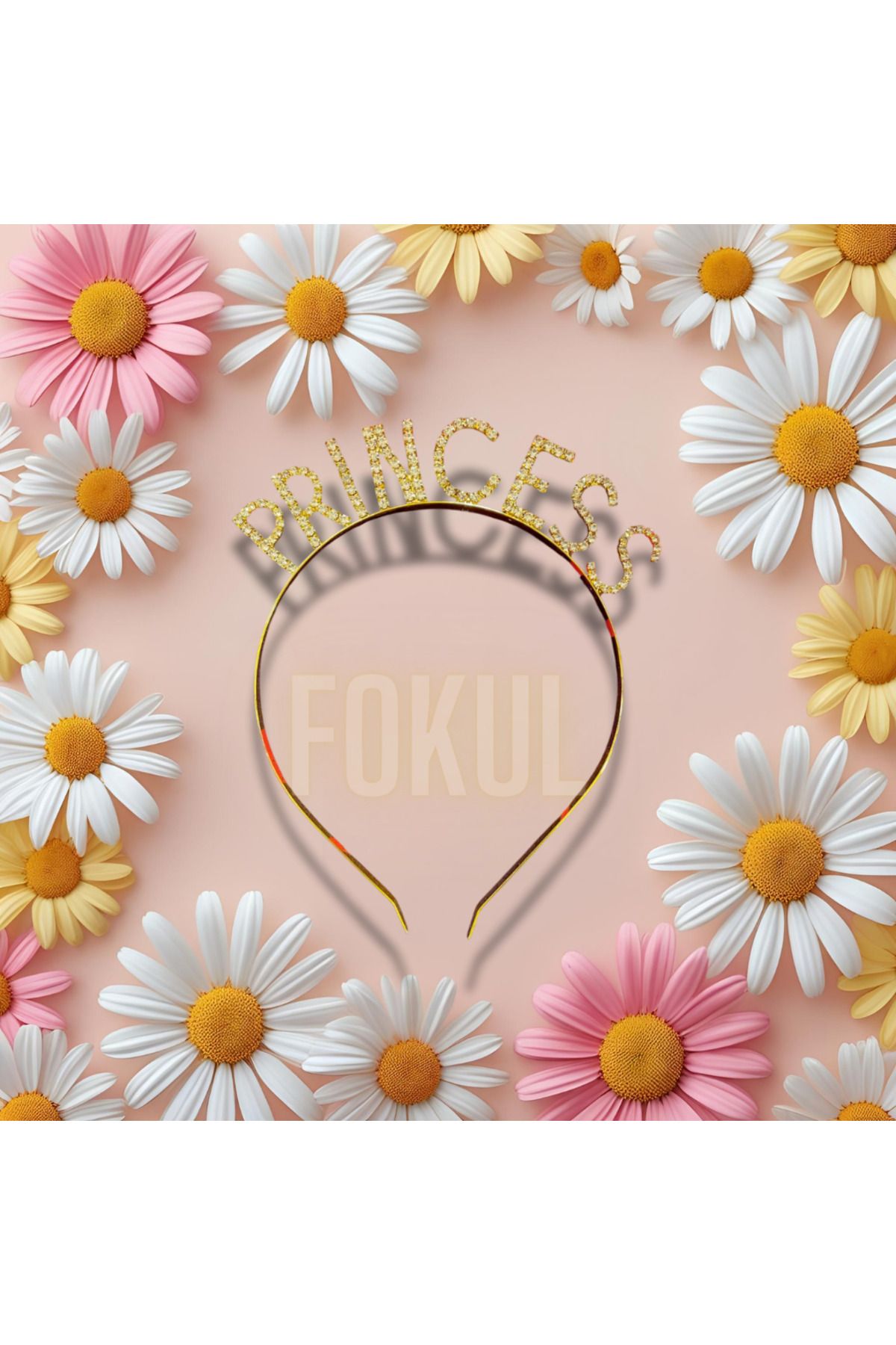 FOKUL Princess Taşlı Doğum Günü Tacı PRINCESS Yazılı Metal Doğum Günü Tacı