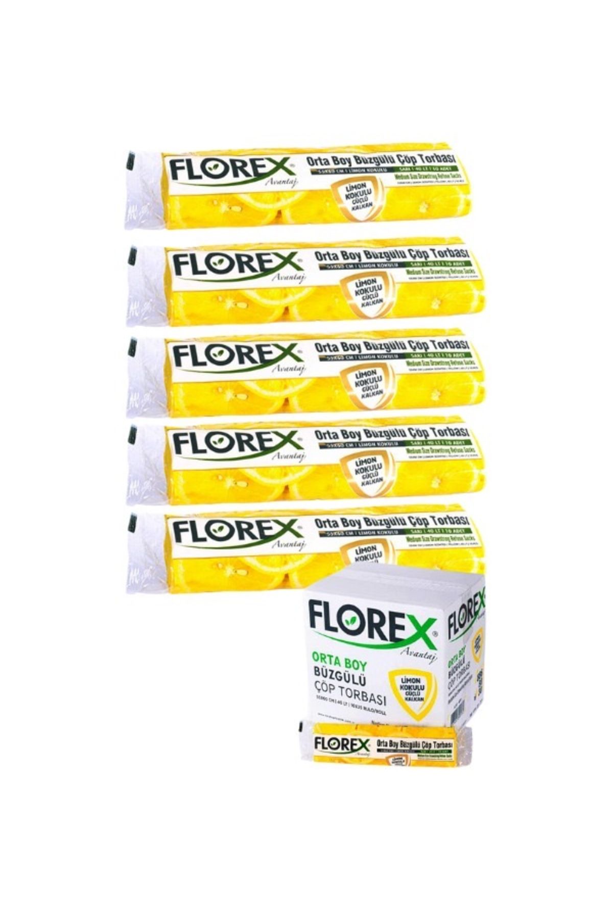 Florex Limon Kokulu Büzgülü 5'li Avantaj Orta Boy Çöp Torbası 55 x 60 cm 10 ADET / 130 gr