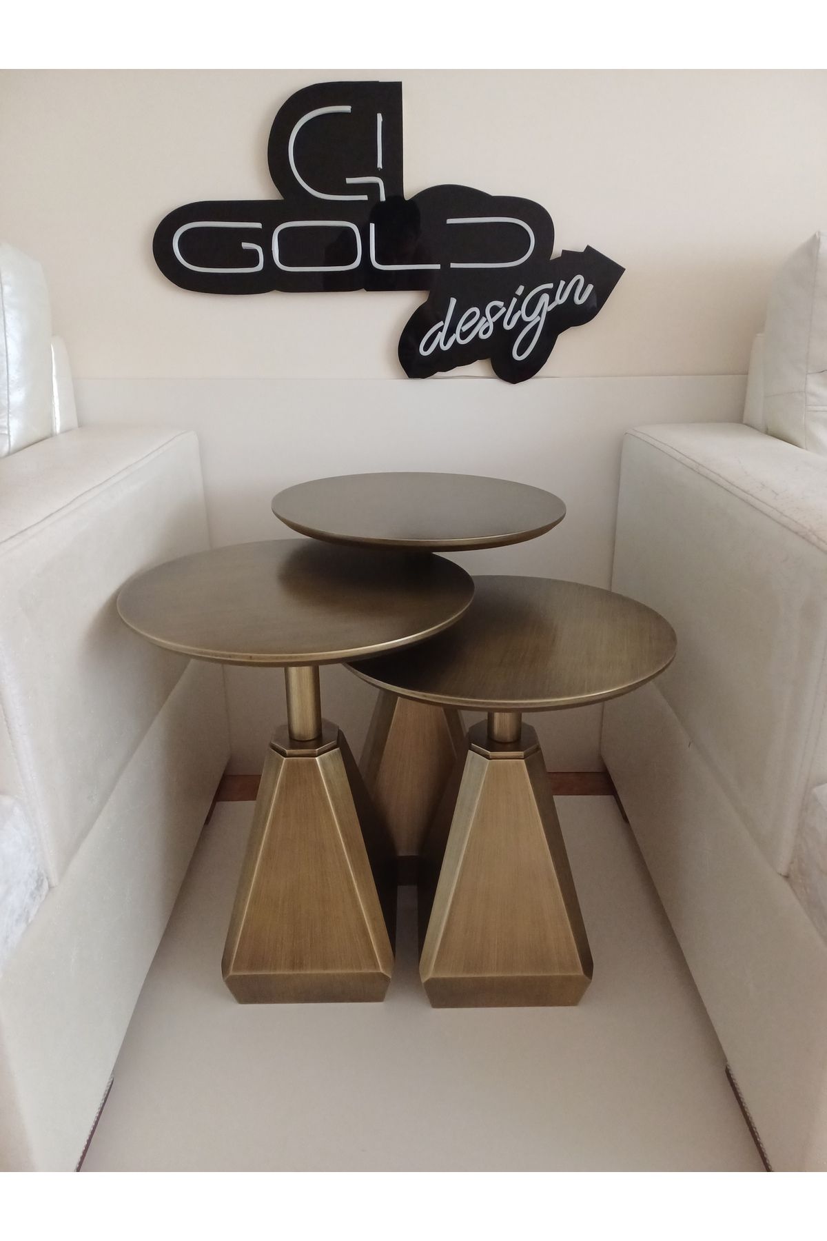 Gold Design Antik Eskitme ZİRVE model üçlü takım yan sehpa zigon özel seri