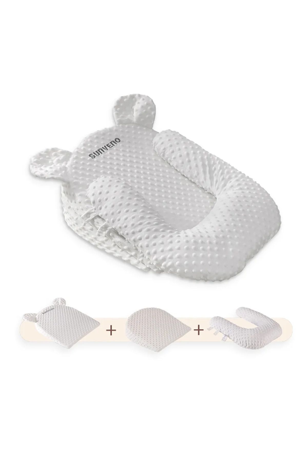 Sunveno U Şekilli Bebek Yastığı + 10° & 15° Eğim Pedi, Polimer Dolgu, Anti-Dökülmeli