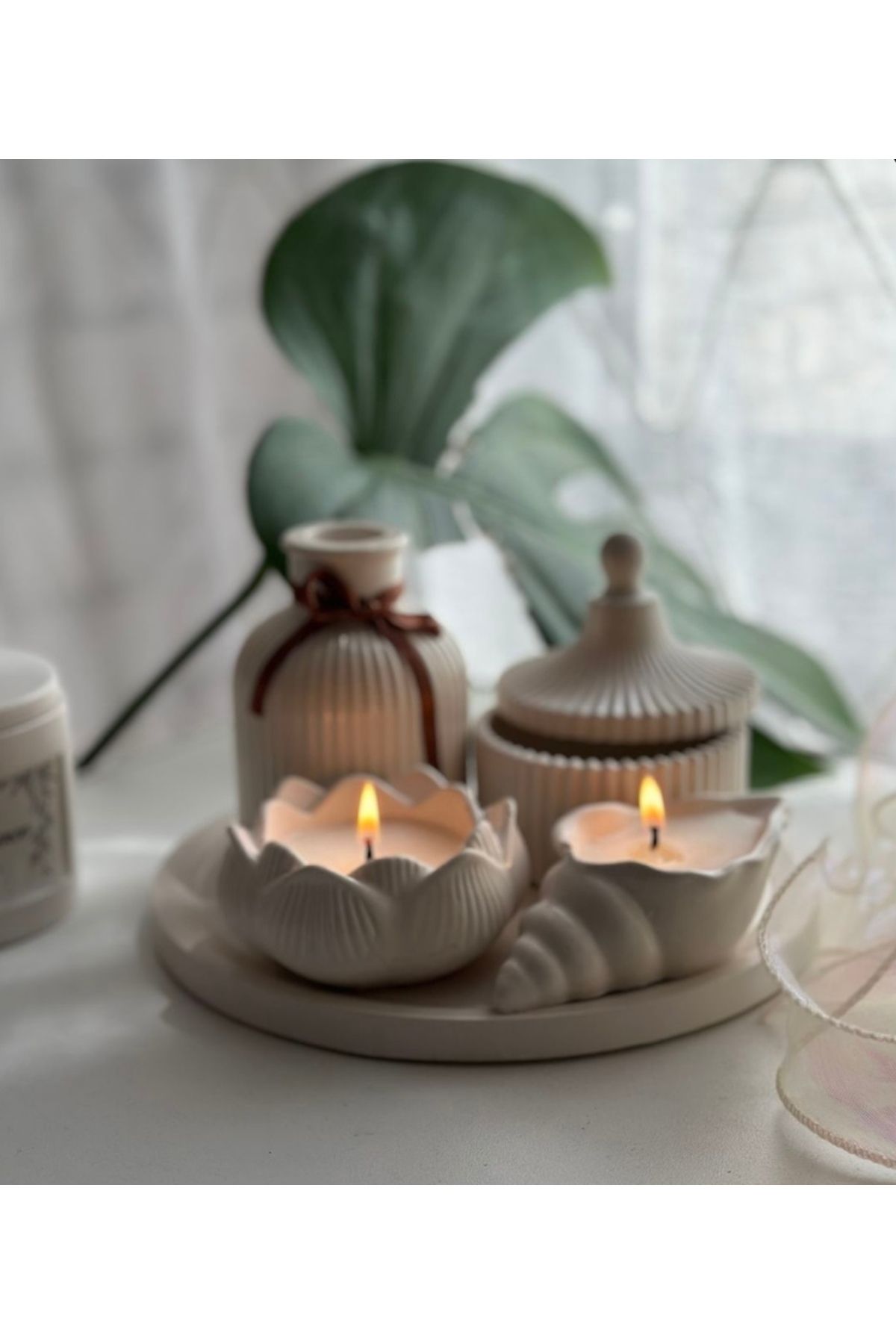 thiramis homeconcept Beyaz 5 Parça Dekoratif Mumlu Set