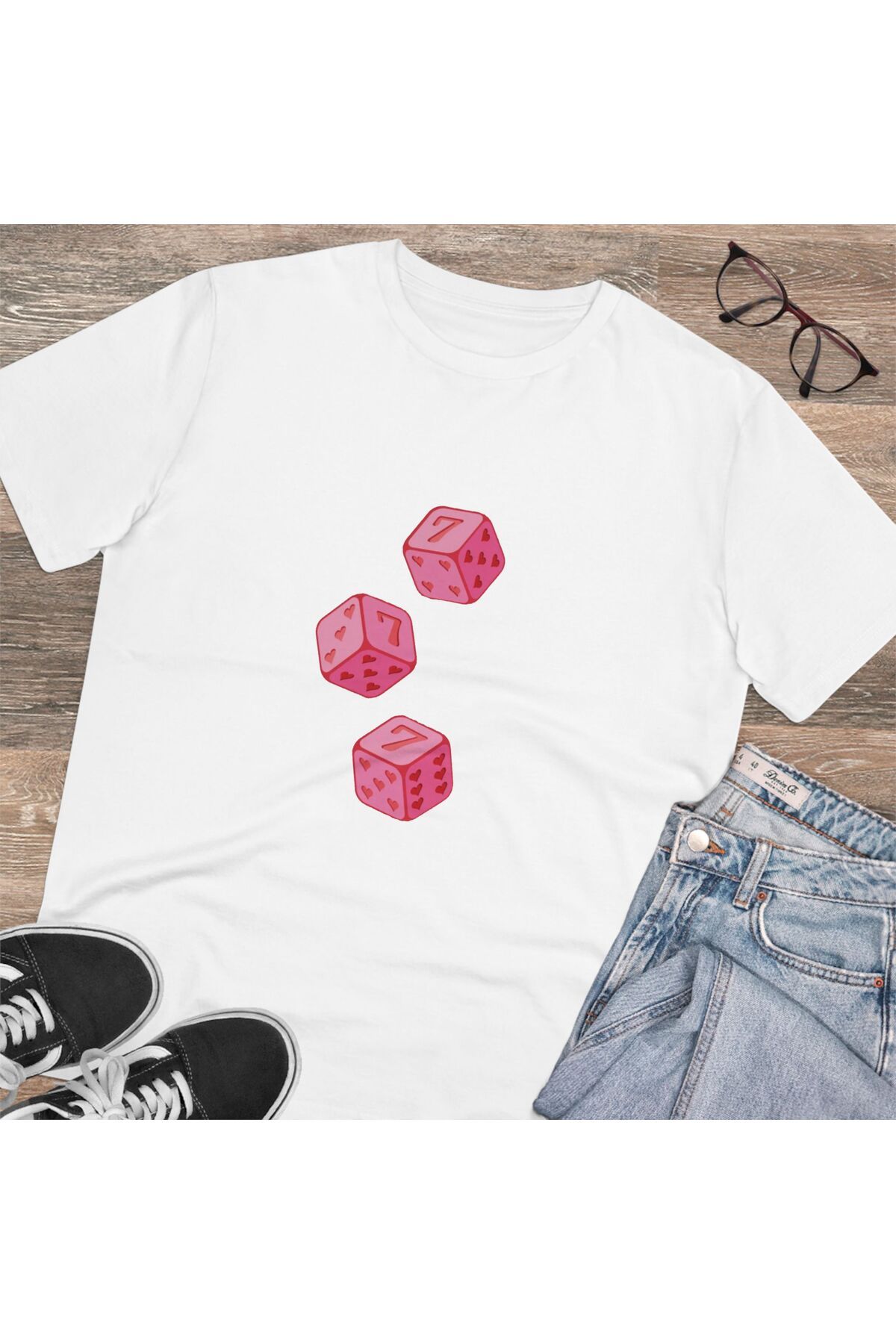 LADİJİTAL BASKI ÇÖZÜMLERİ Melek Sayısı Zar Baskılı Beyaz T-shirt