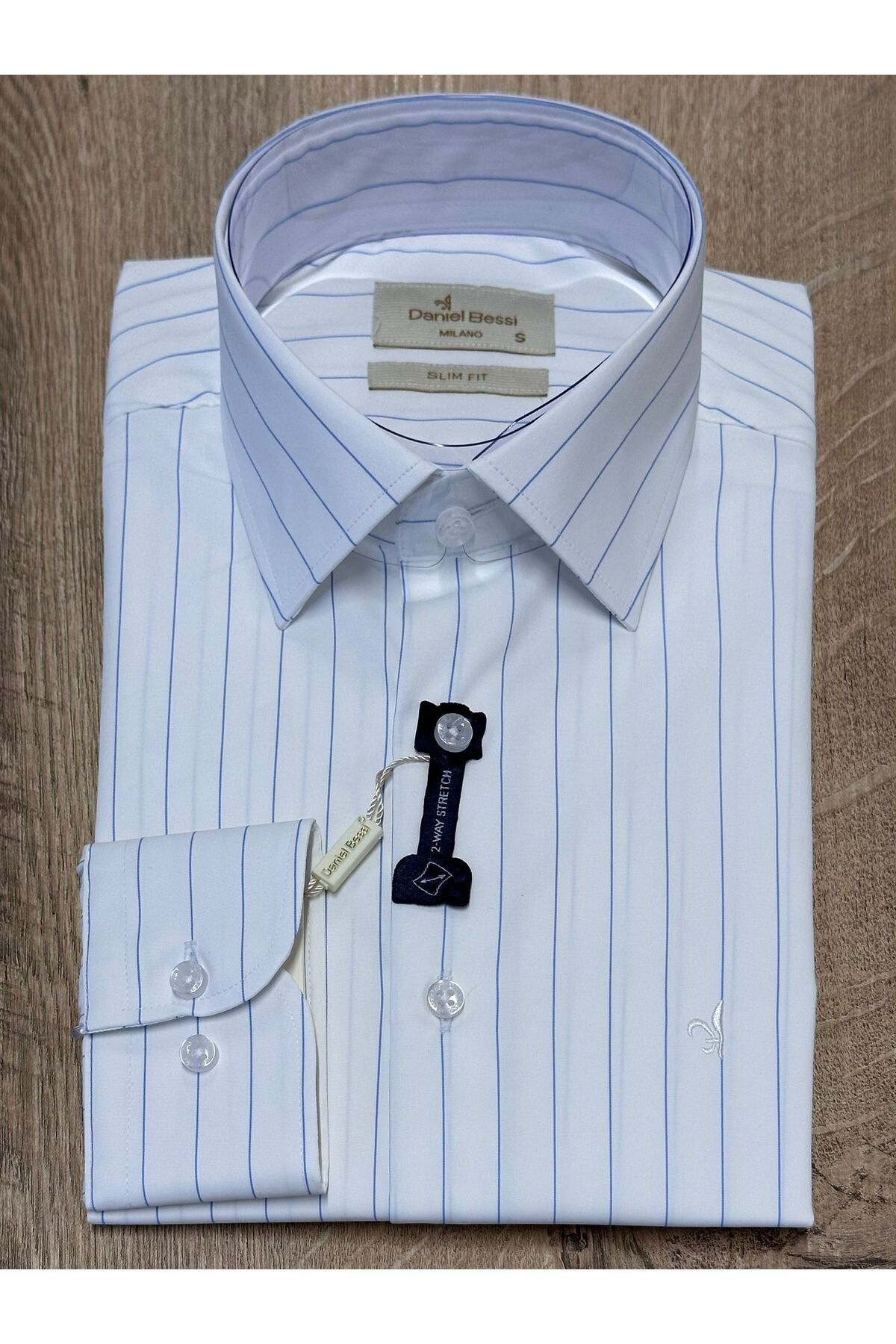 Daniel Bessi Enine ve Boyuna Likralı Çizgili Slim Fit Örme Erkek Gömlek