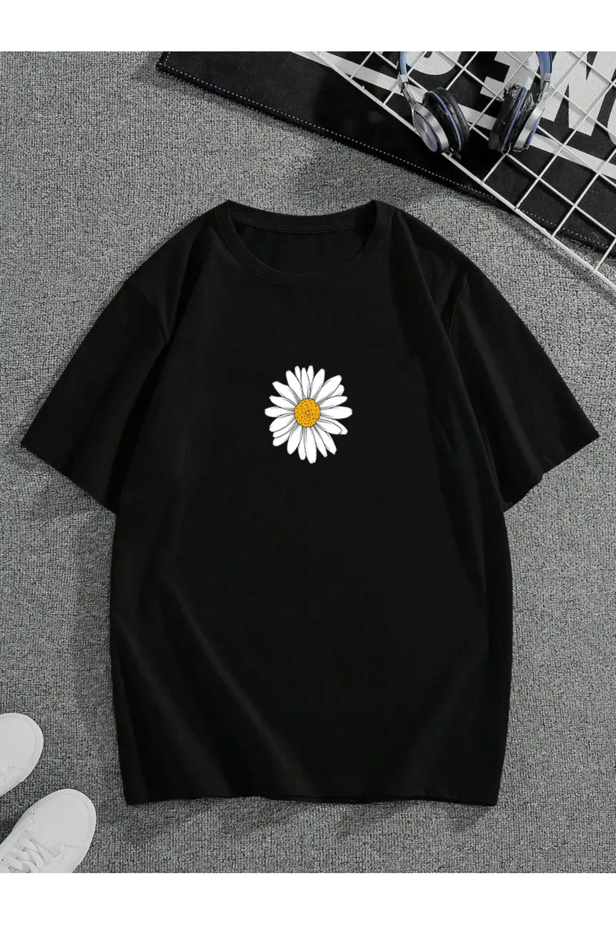 MODA Unisex Oversize Kalıp Flower Baskılı T-Shirt