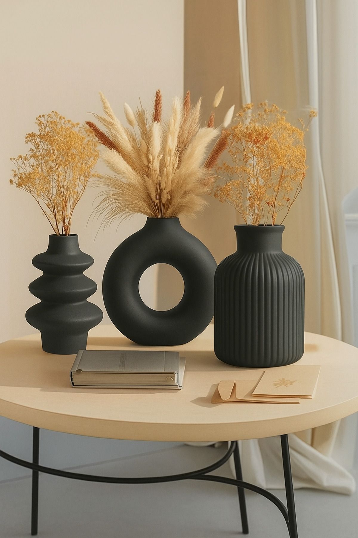 Omerella 3lü İskandinav Tarzı Bohem Vazo Hediyelik Pinterest Pampas Vazosu Set Vazo Dekoratif Eşya Siyah